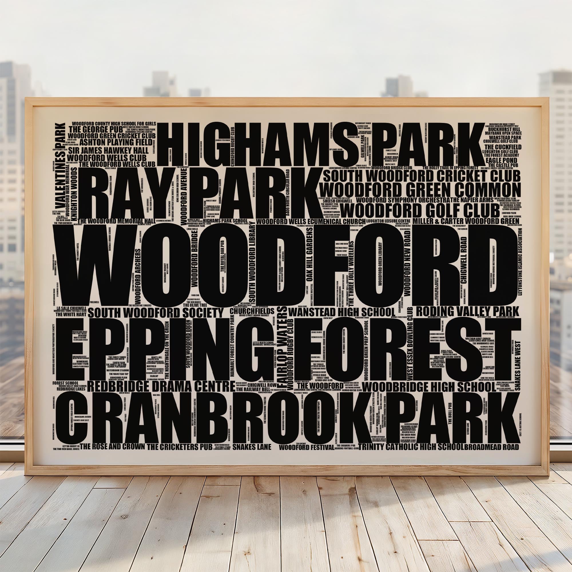 Woodford - Premium Typographic Word Cloud Prints, Posters & Gifts