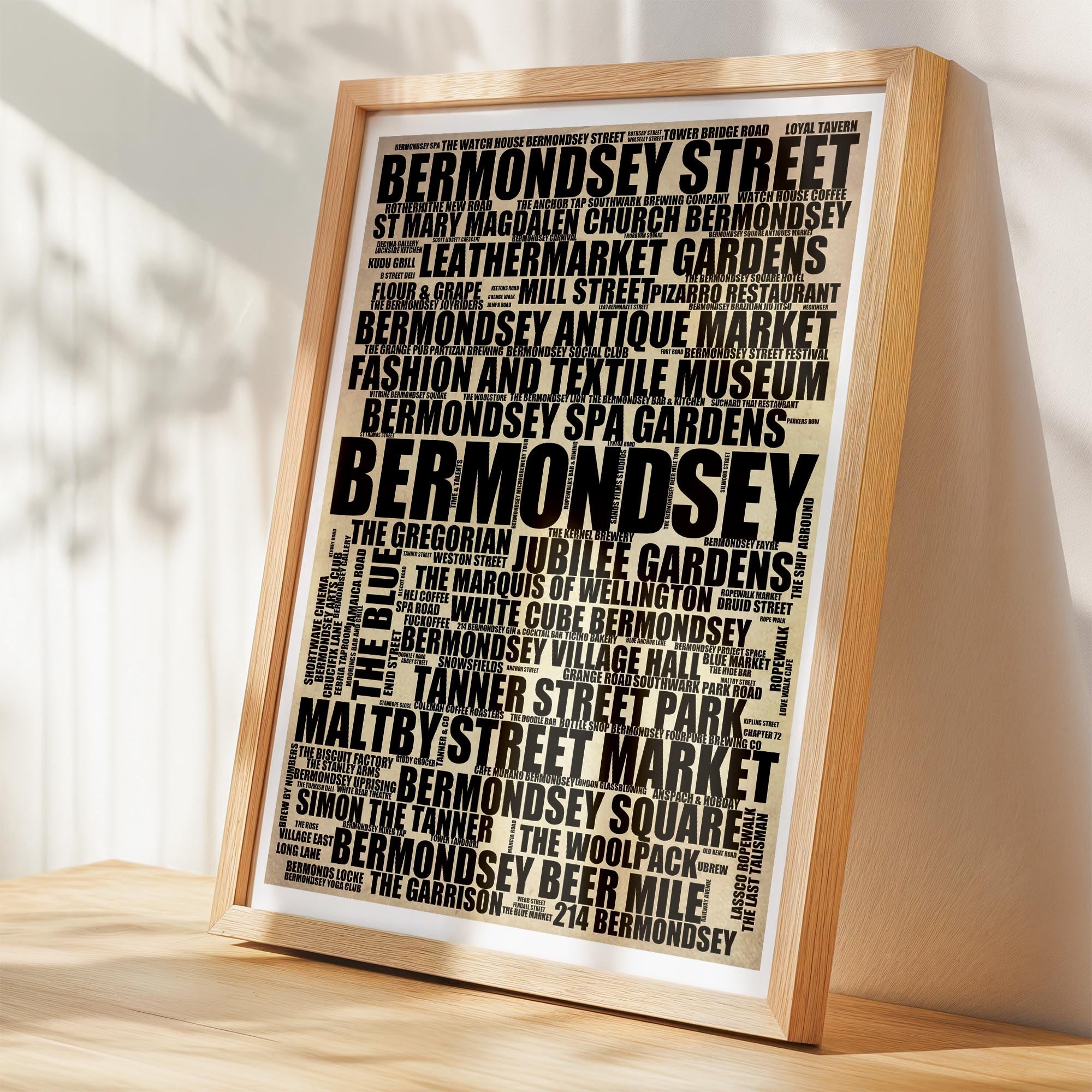 Bermondsey - Premium Typographic Word Cloud Prints, Posters & Gifts