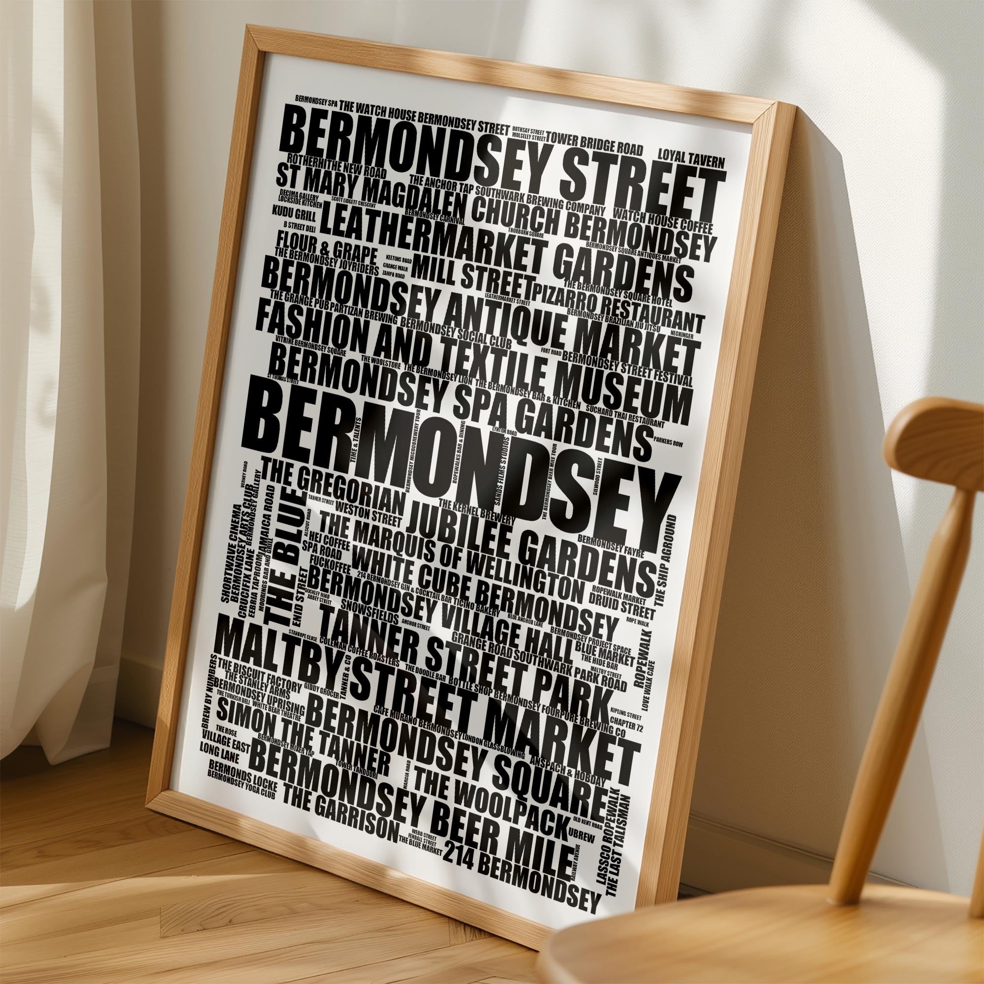 Bermondsey - Premium Typographic Word Cloud Prints, Posters & Gifts