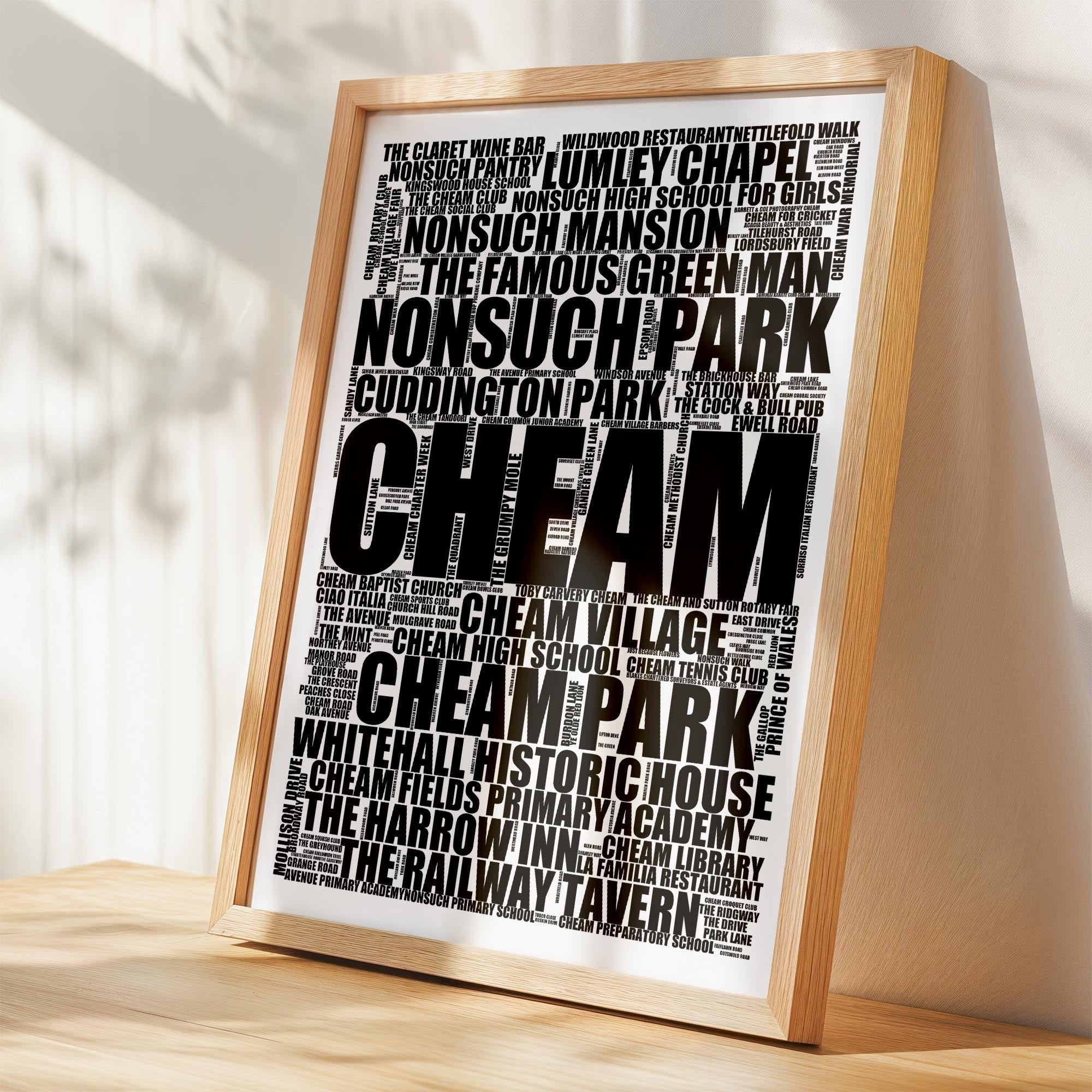 Cheam - Premium Typographic Word Cloud Prints, Posters & Gifts