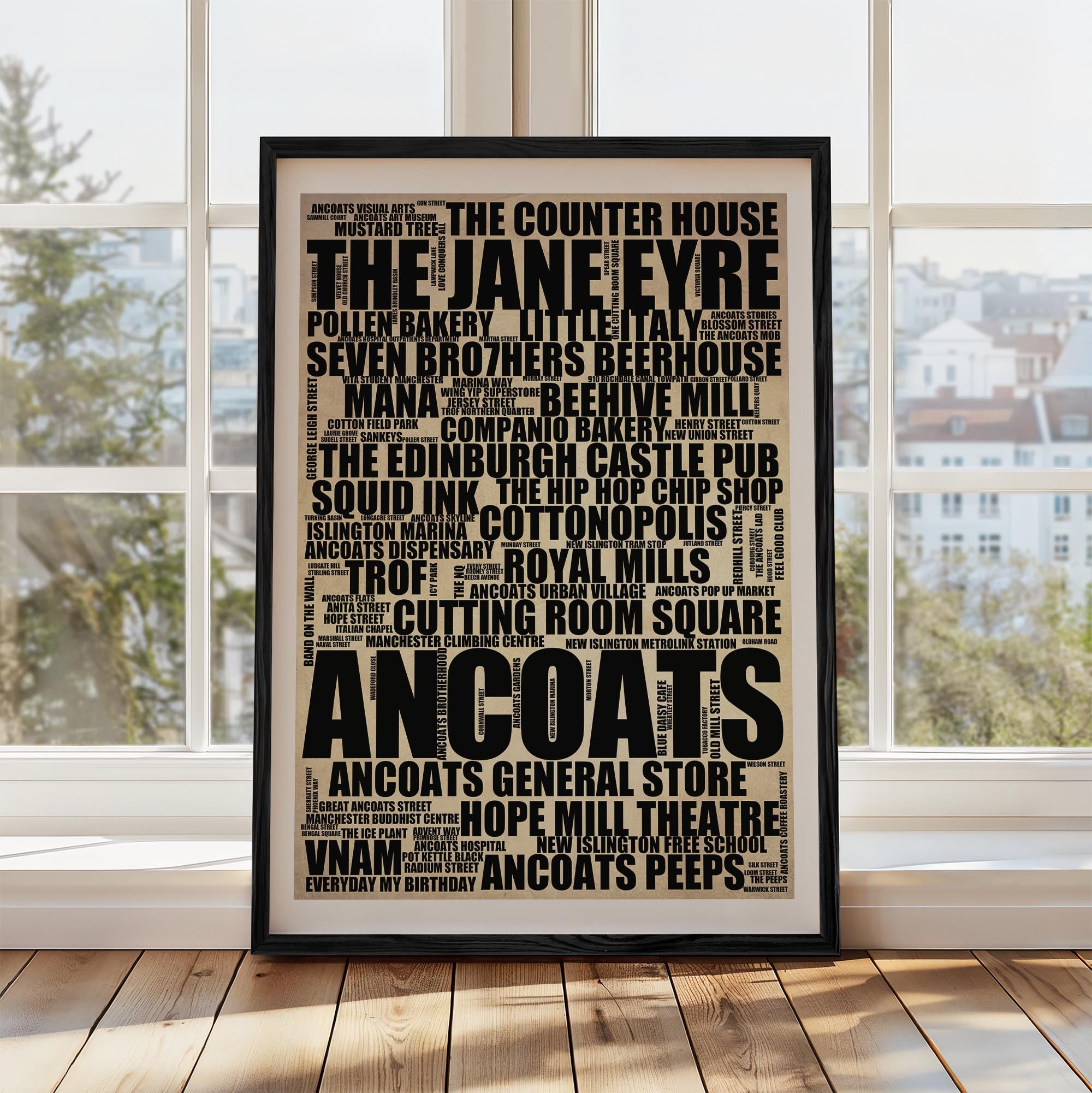 Ancoats - Premium Typographic Word Cloud Prints, Posters & Gifts