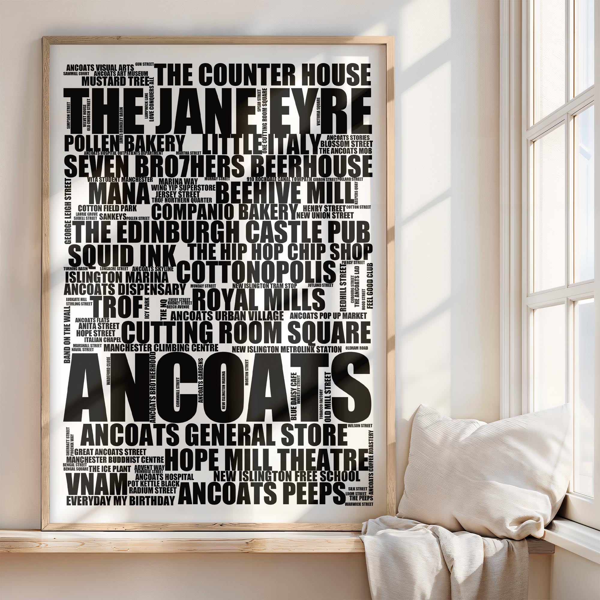 Ancoats - Premium Typographic Word Cloud Prints, Posters & Gifts