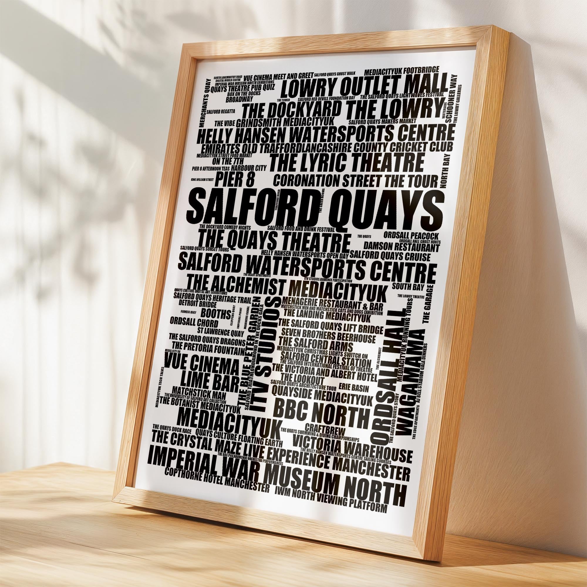 Salford Quays - Premium Typographic Word Cloud Prints, Posters & Gifts