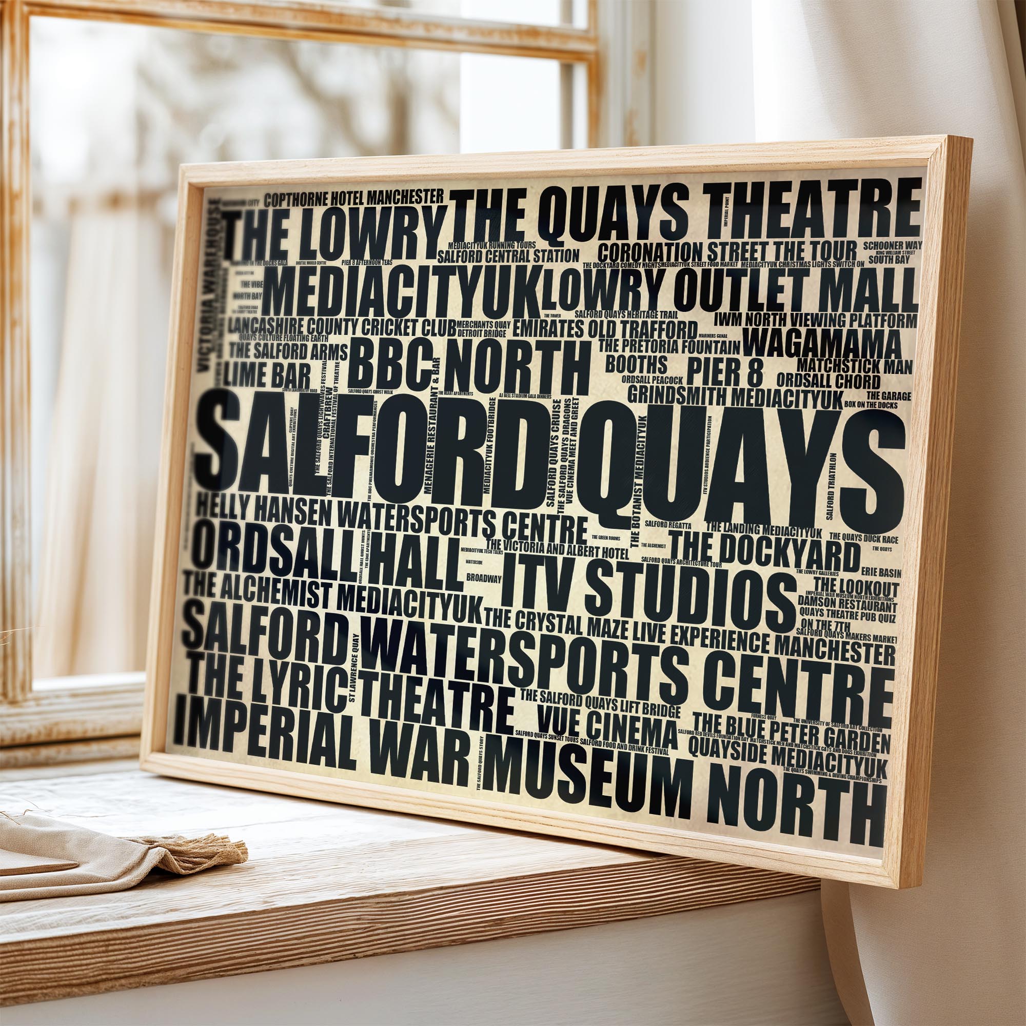 Salford Quays - Premium Typographic Word Cloud Prints, Posters & Gifts