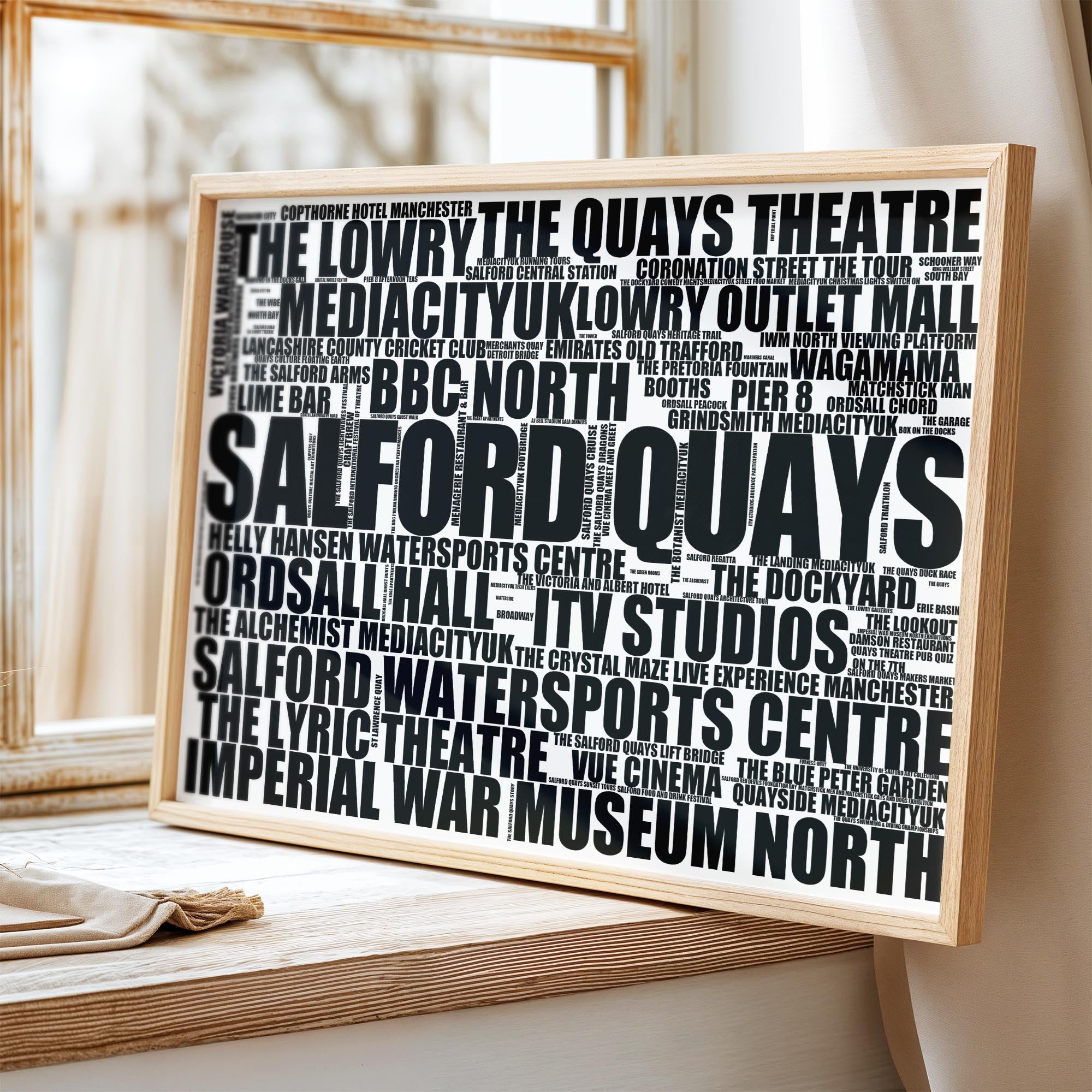Salford Quays - Premium Typographic Word Cloud Prints, Posters & Gifts
