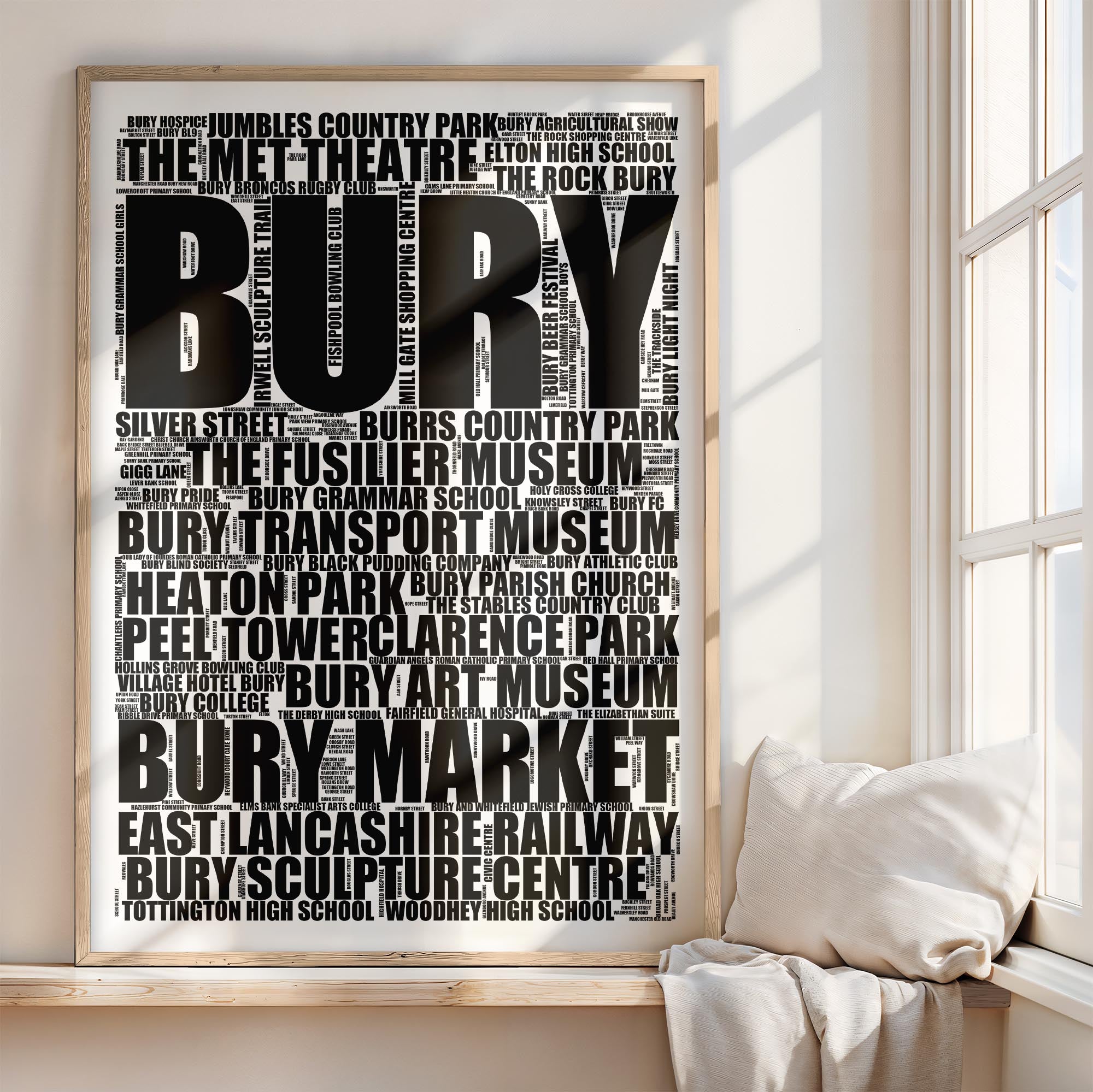 Bury - Premium Typographic Word Cloud Prints, Posters & Gifts