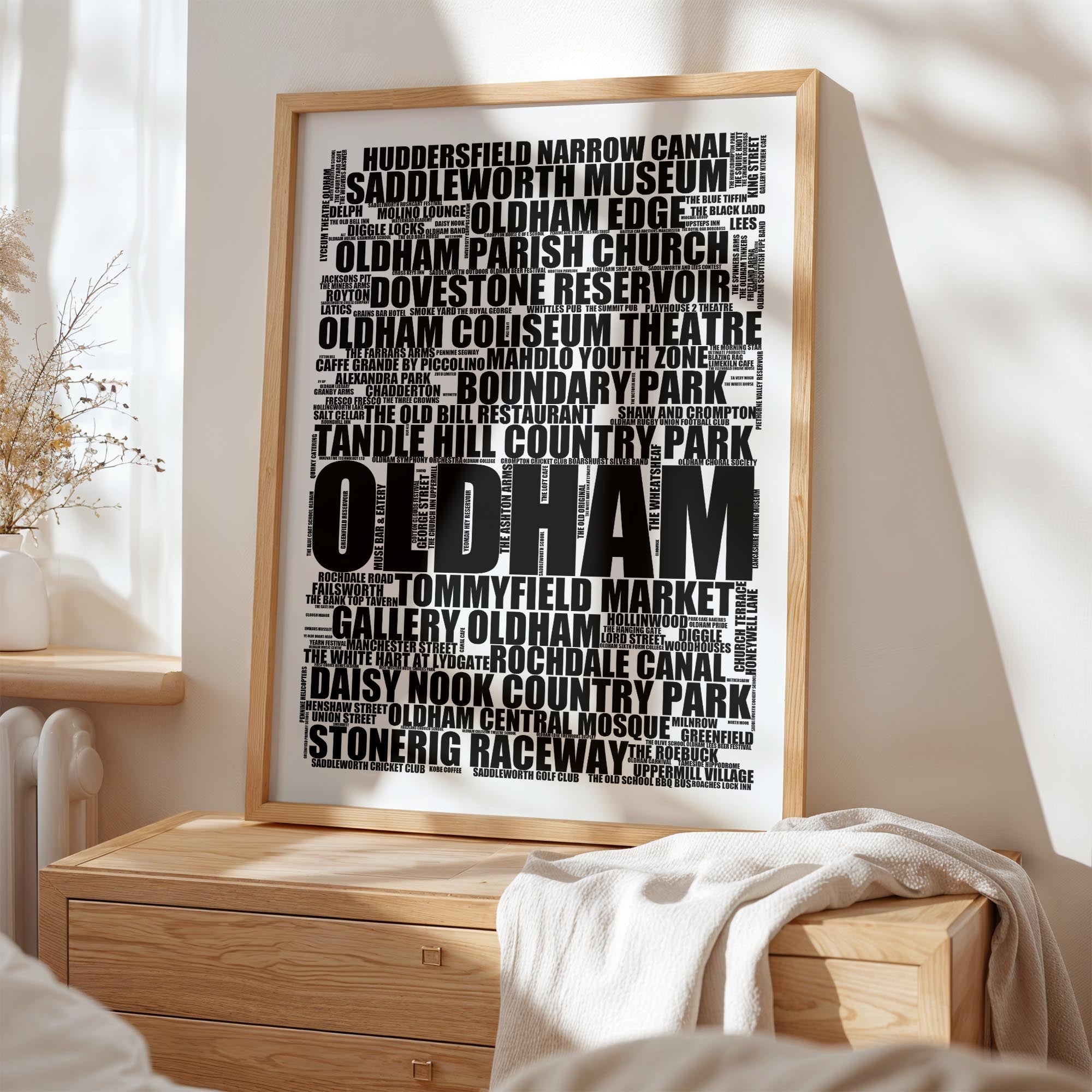 Oldham - Premium Typographic Word Cloud Prints, Posters & Gifts