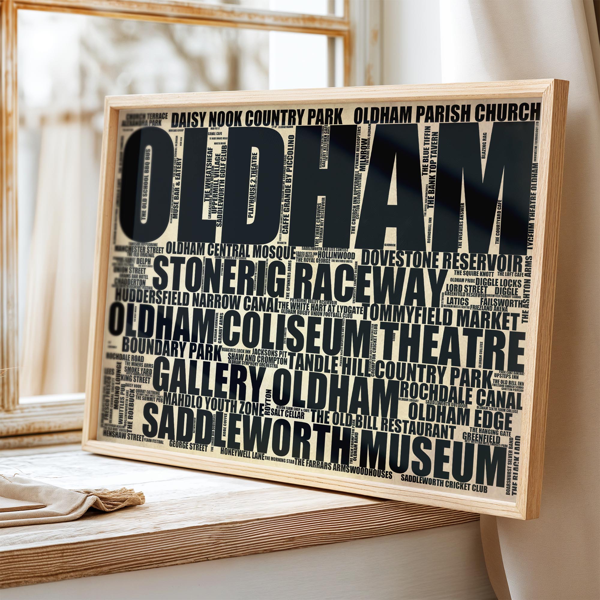 Oldham - Premium Typographic Word Cloud Prints, Posters & Gifts