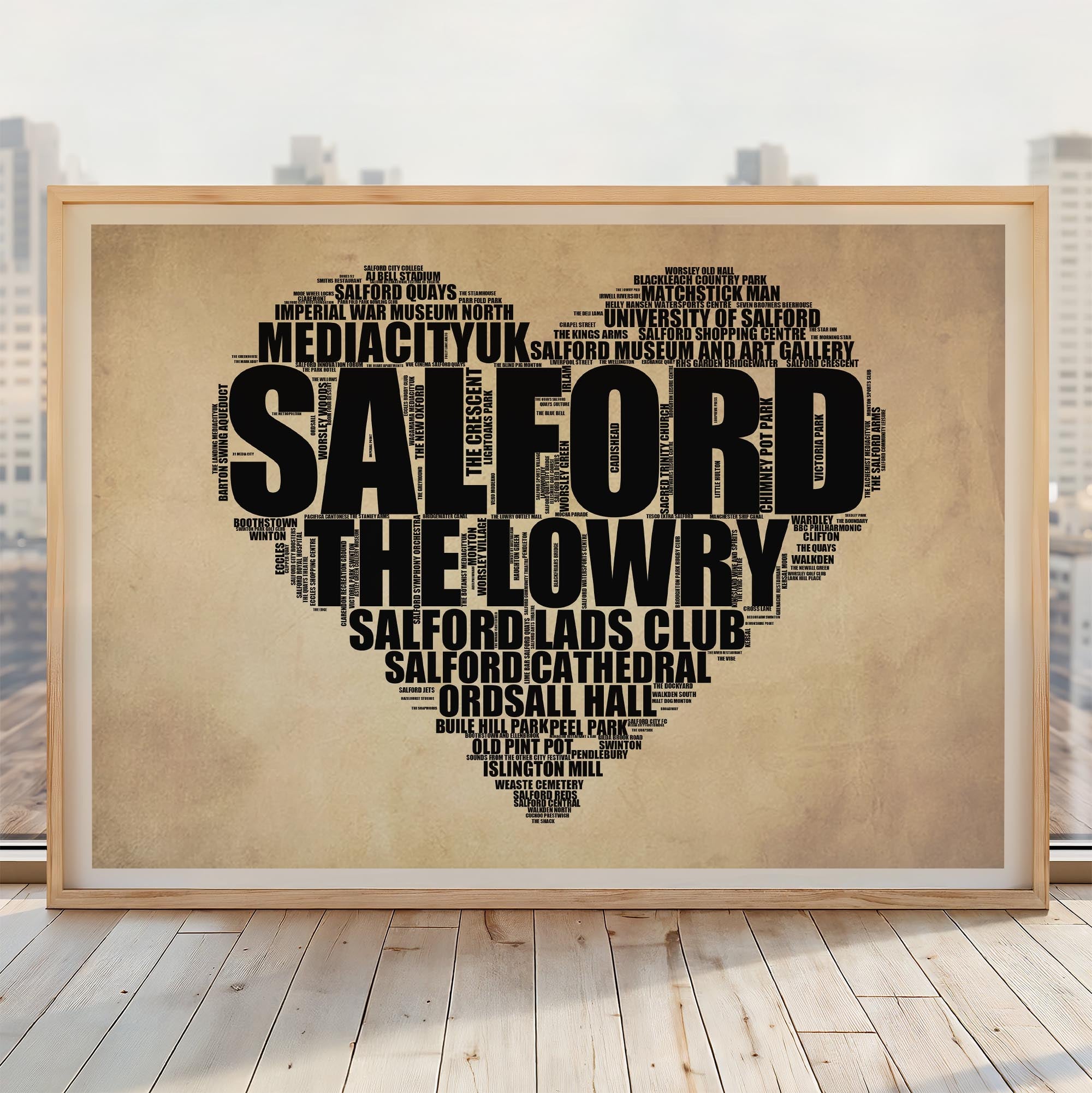 Salford - Premium Typographic Word Cloud Prints, Posters & Gifts