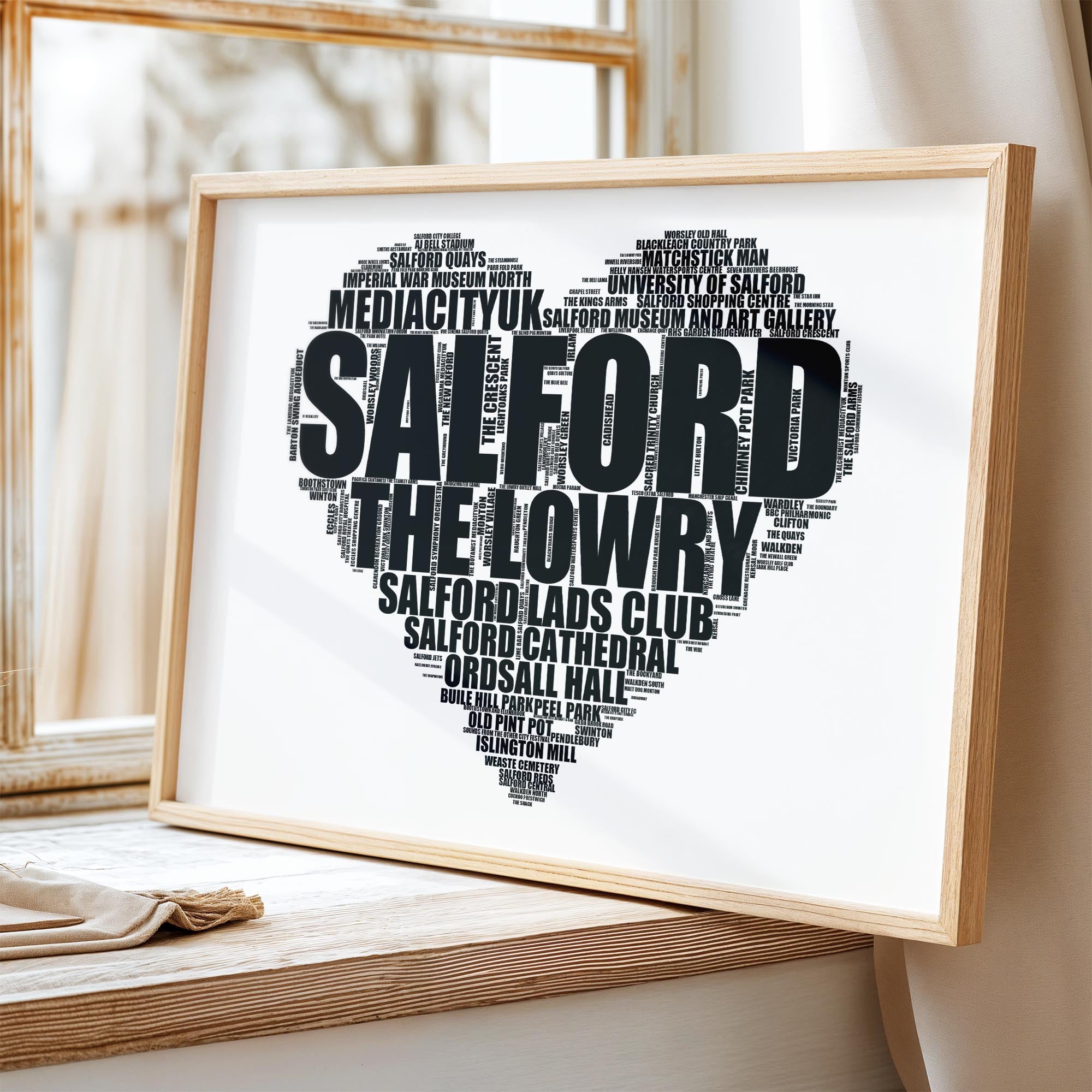 Salford - Premium Typographic Word Cloud Prints, Posters & Gifts