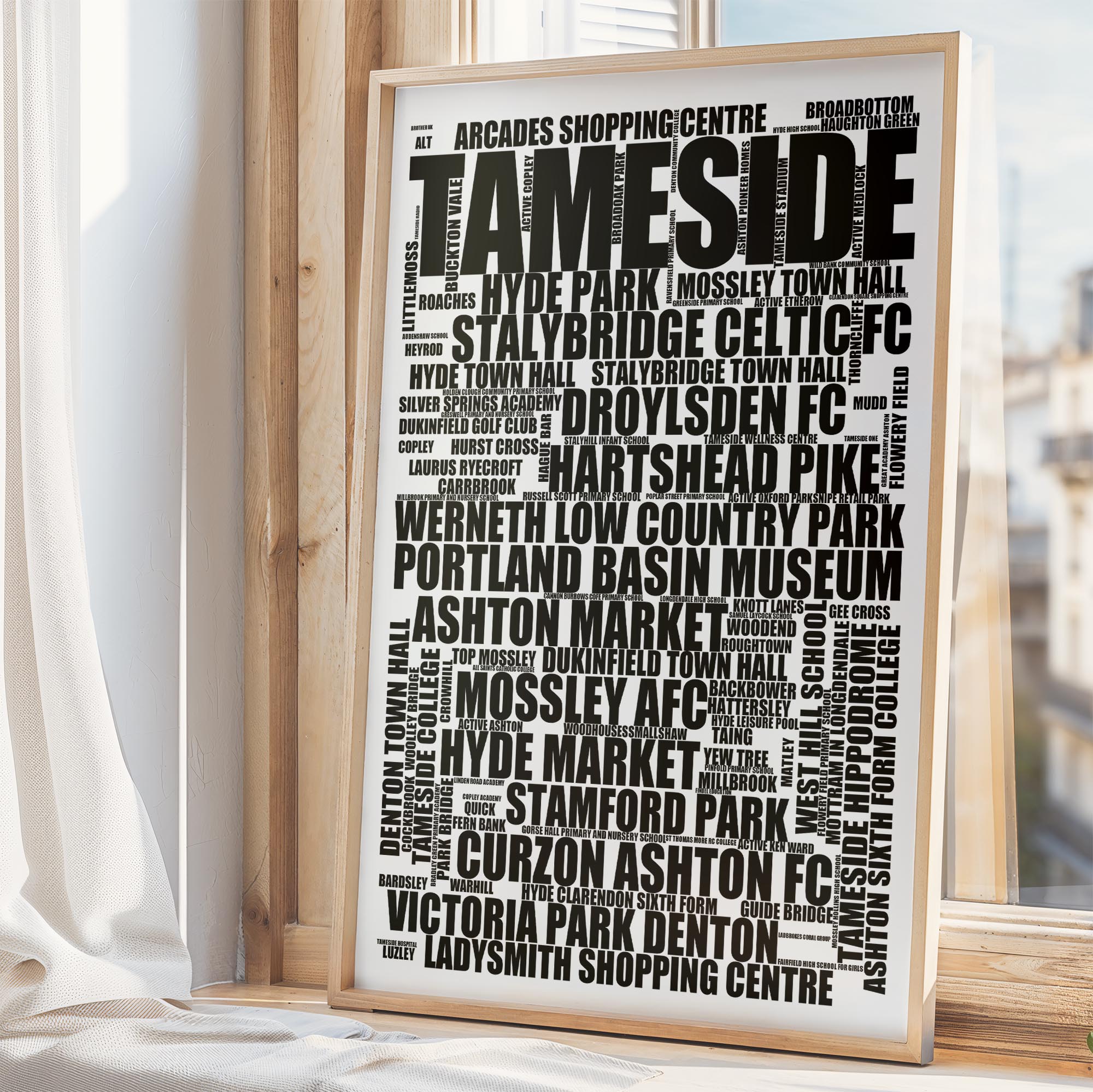 Tameside - Premium Typographic Word Cloud Prints, Posters & Gifts