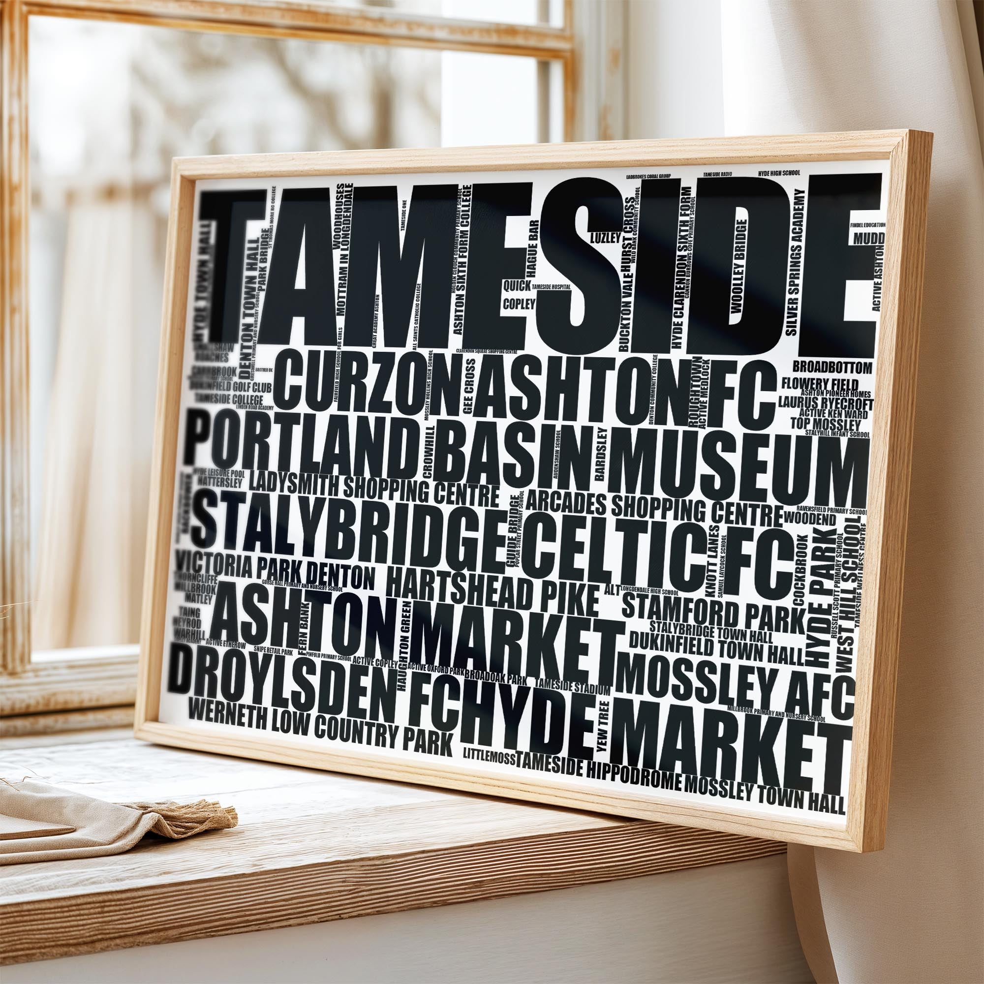 Tameside - Premium Typographic Word Cloud Prints, Posters & Gifts