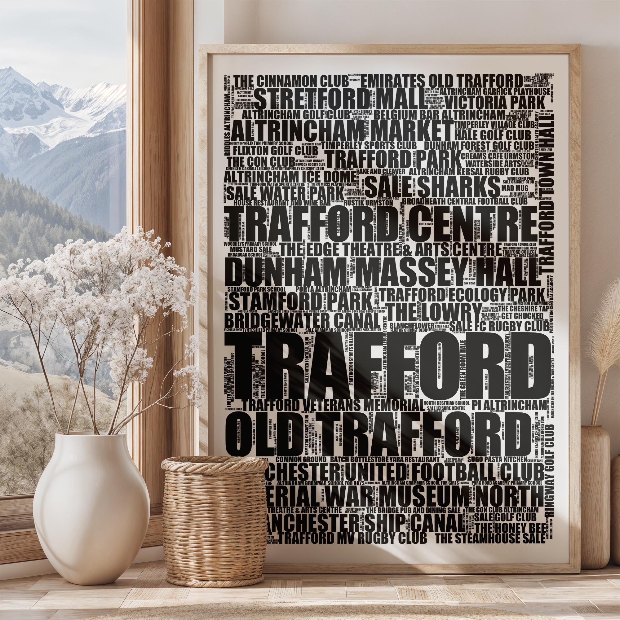 Trafford - Premium Typographic Word Cloud Prints, Posters & Gifts