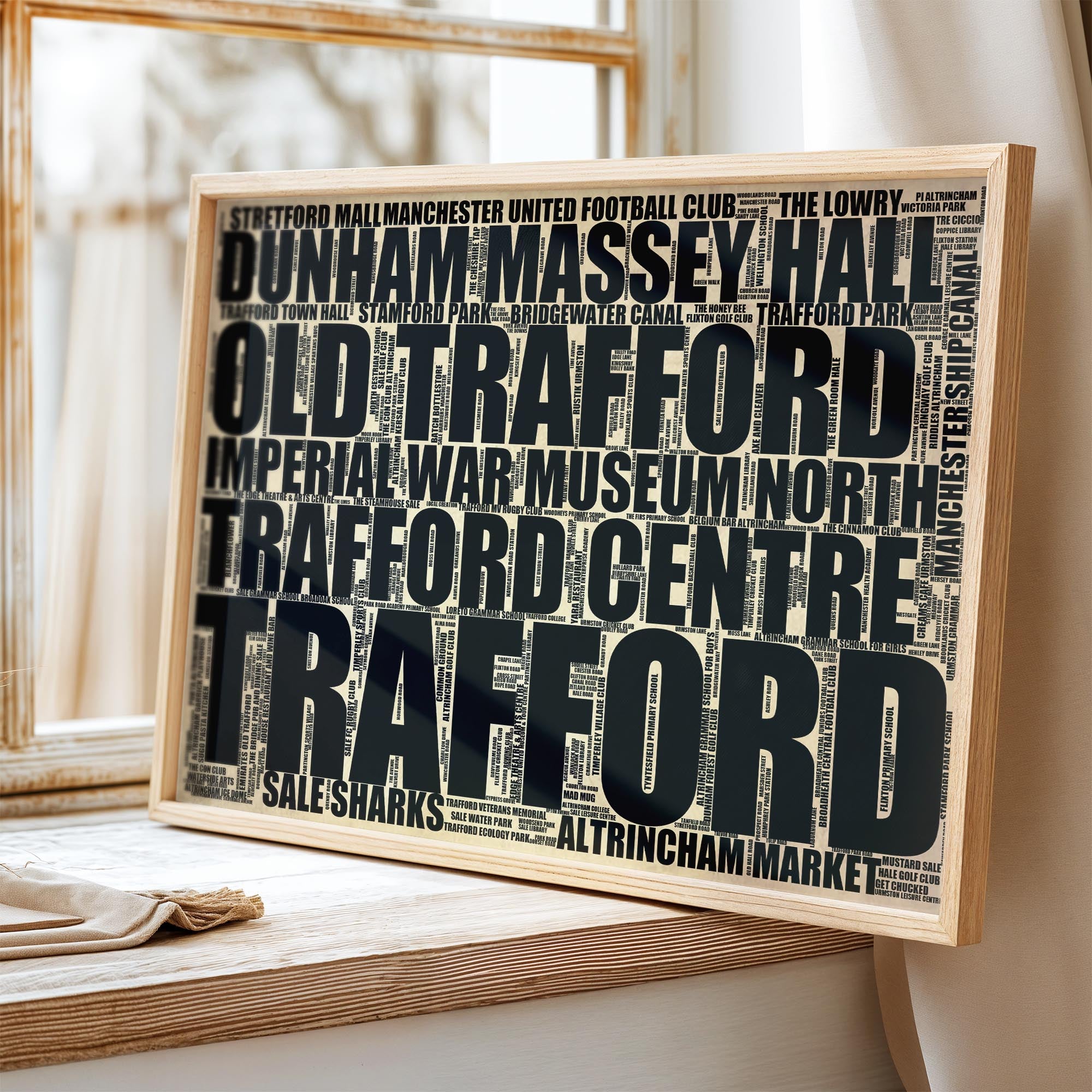 Trafford - Premium Typographic Word Cloud Prints, Posters & Gifts