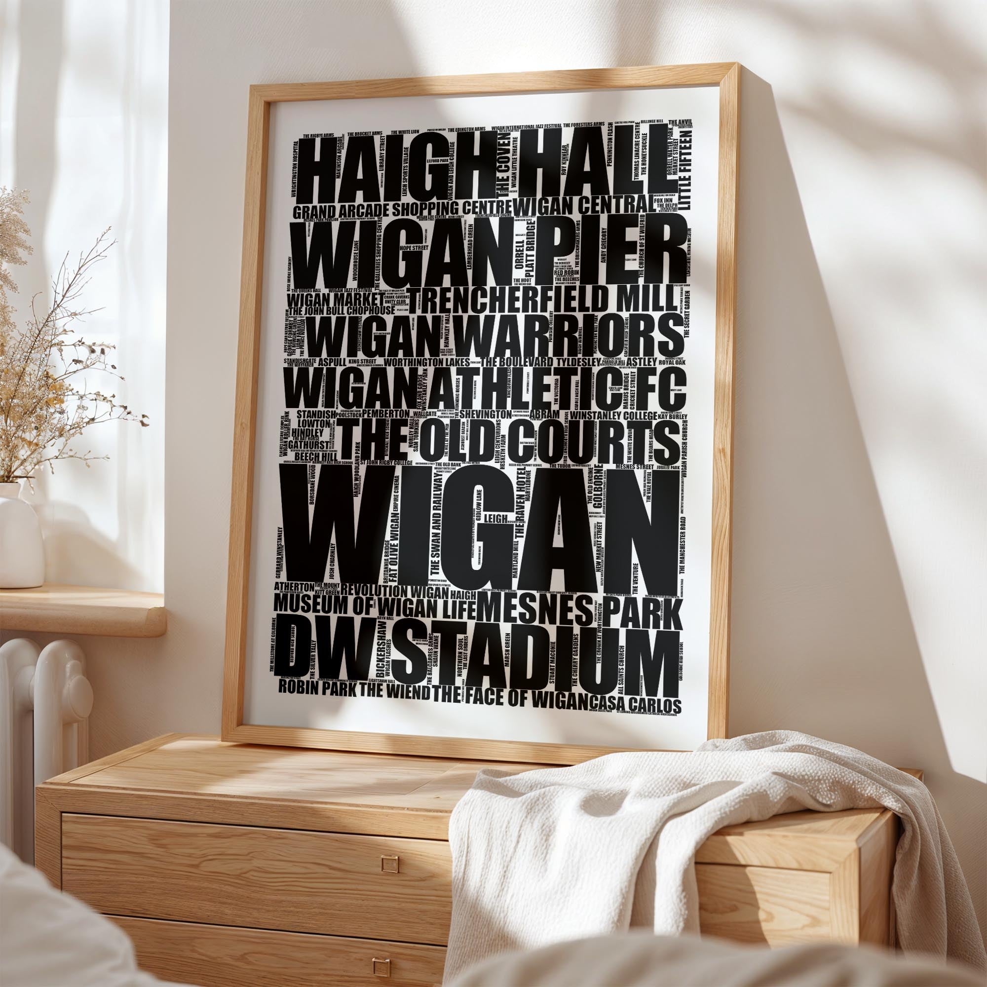 Wigan - Premium Typographic Word Cloud Prints, Posters & Gifts