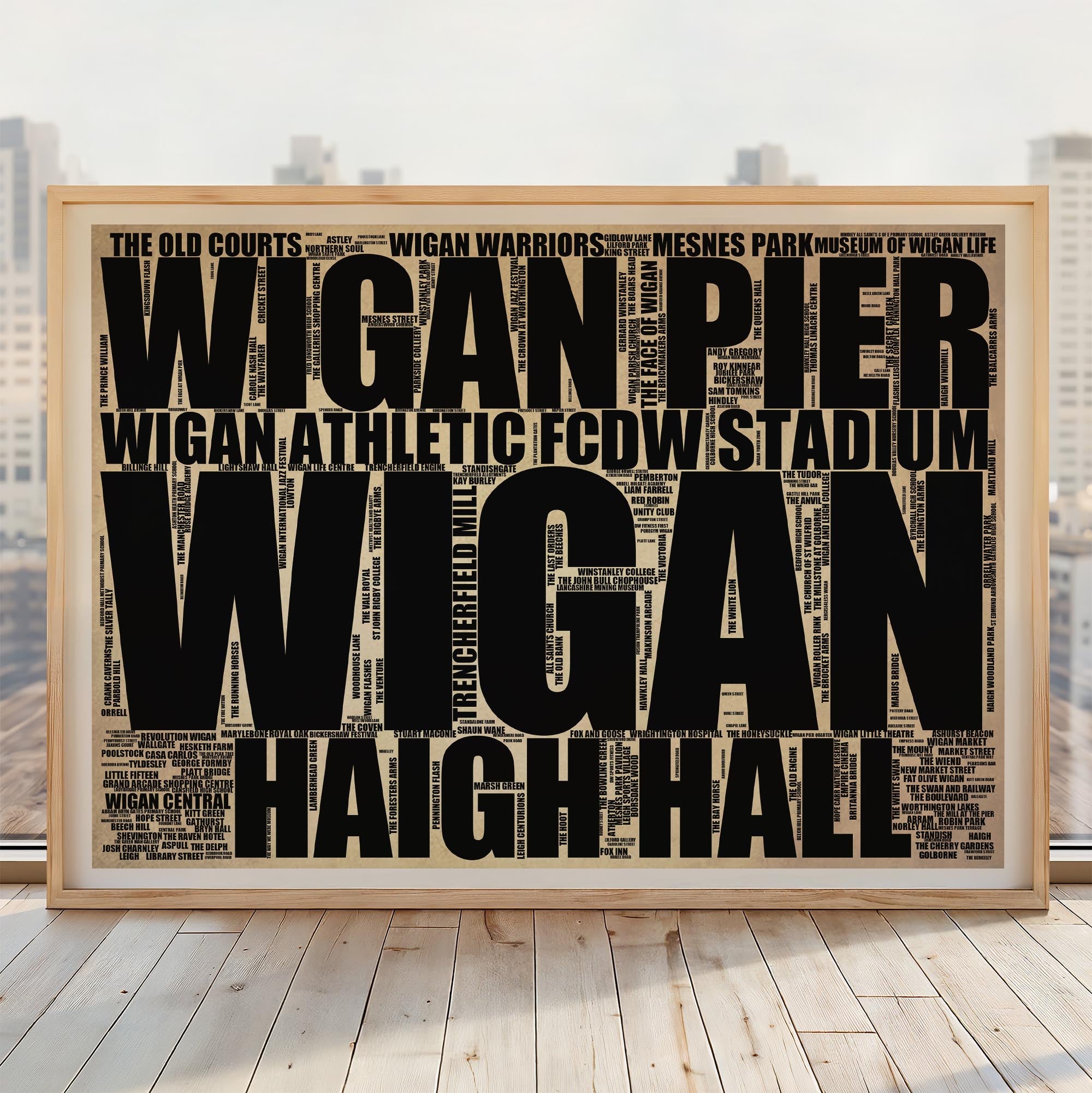 Wigan - Premium Typographic Word Cloud Prints, Posters & Gifts