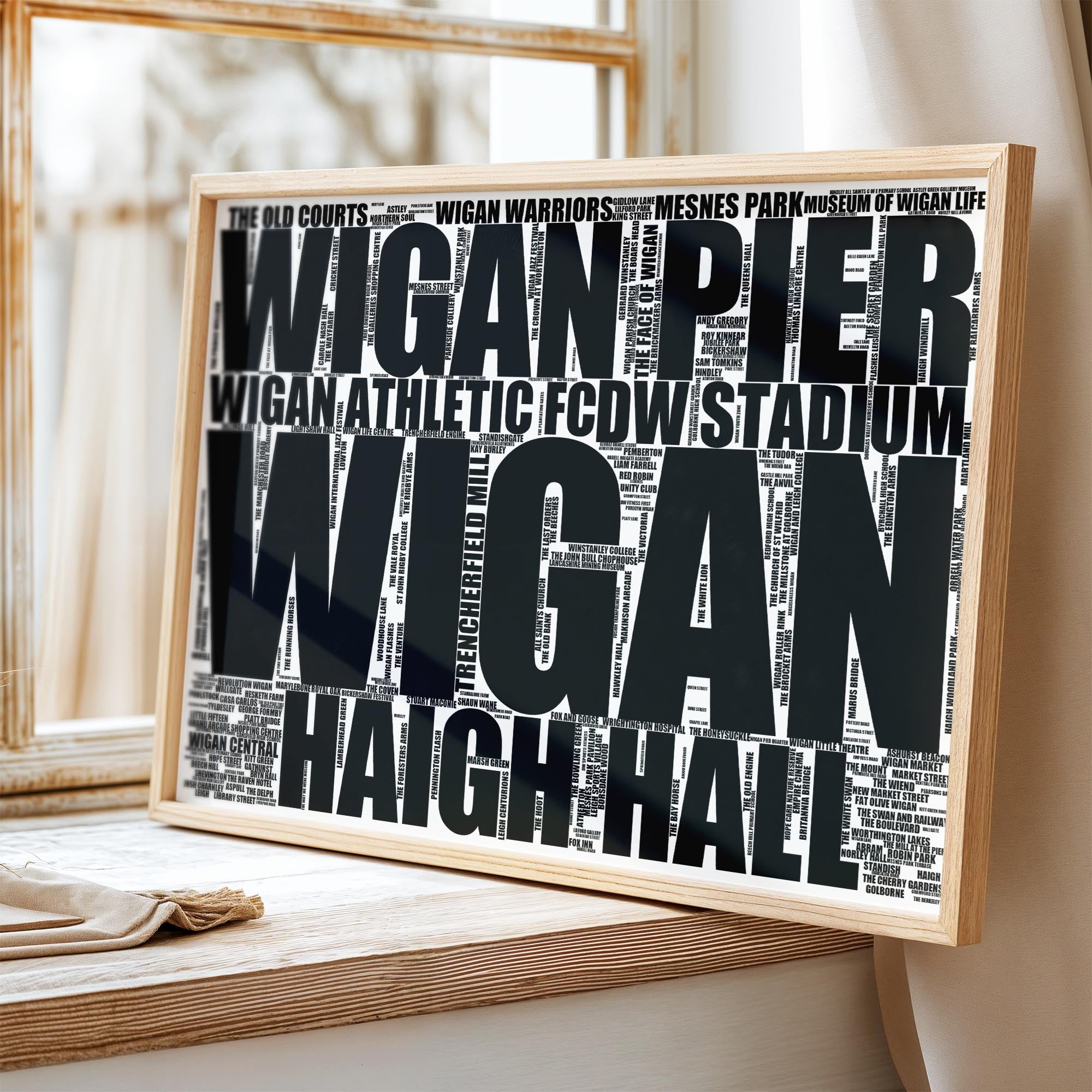 Wigan - Premium Typographic Word Cloud Prints, Posters & Gifts