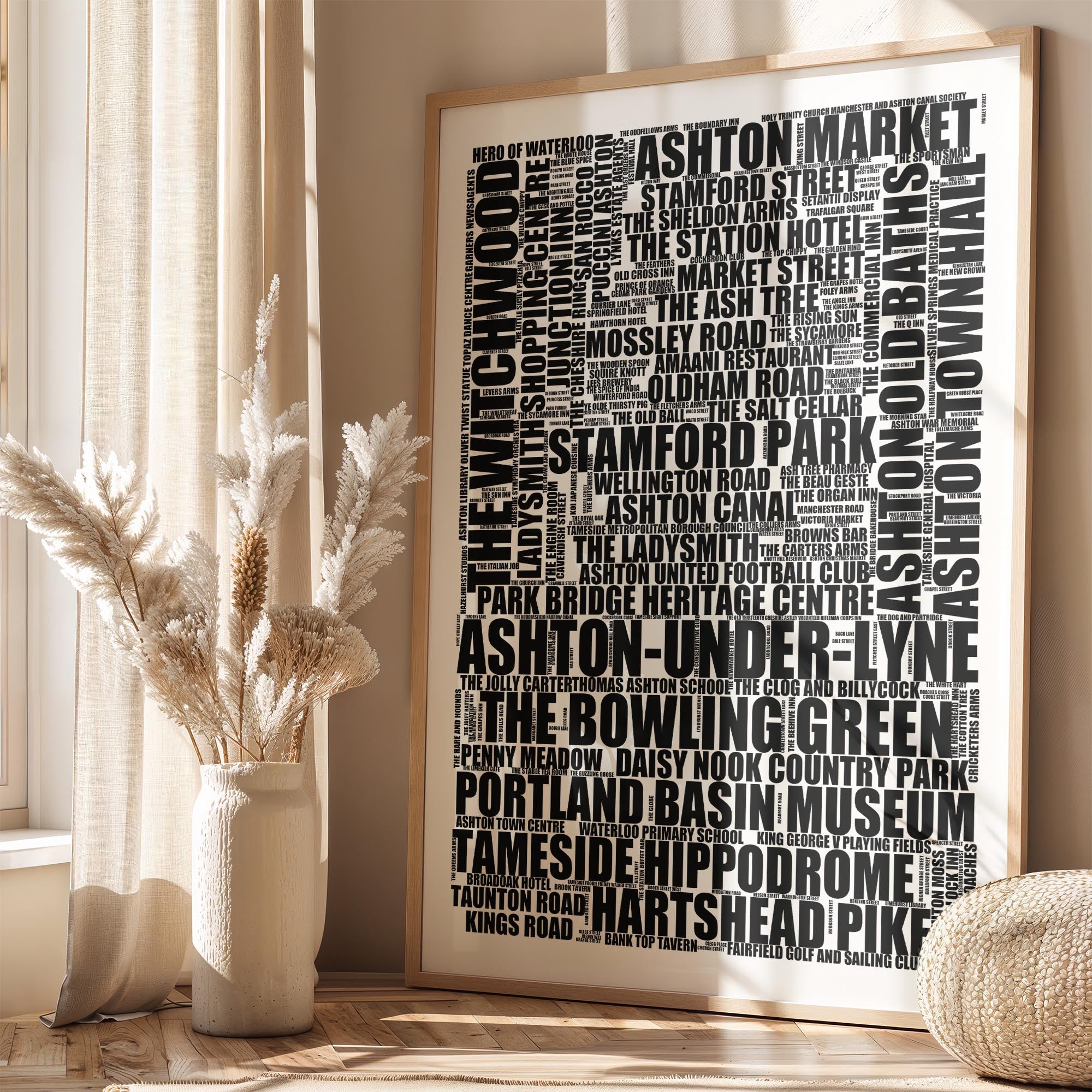 Ashton-under-Lyne - Premium Typographic Word Cloud Prints, Posters & Gifts