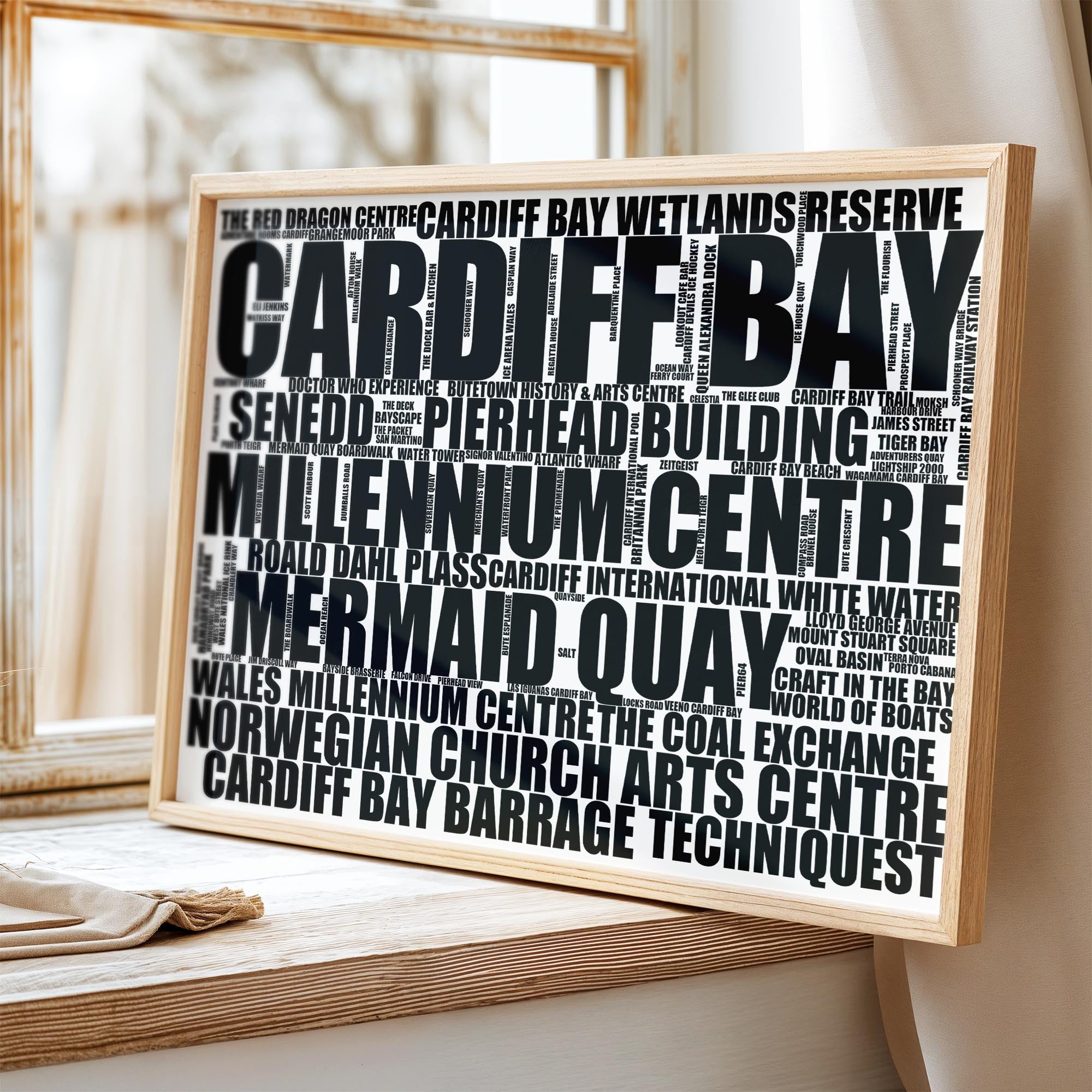 Cardiff Bay - Premium Typographic Word Cloud Prints, Posters & Gifts