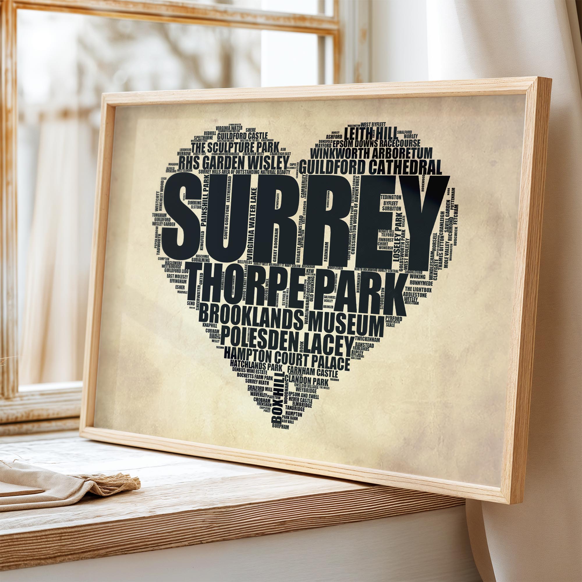 Surrey - Premium Typographic Word Cloud Prints, Posters & Gifts