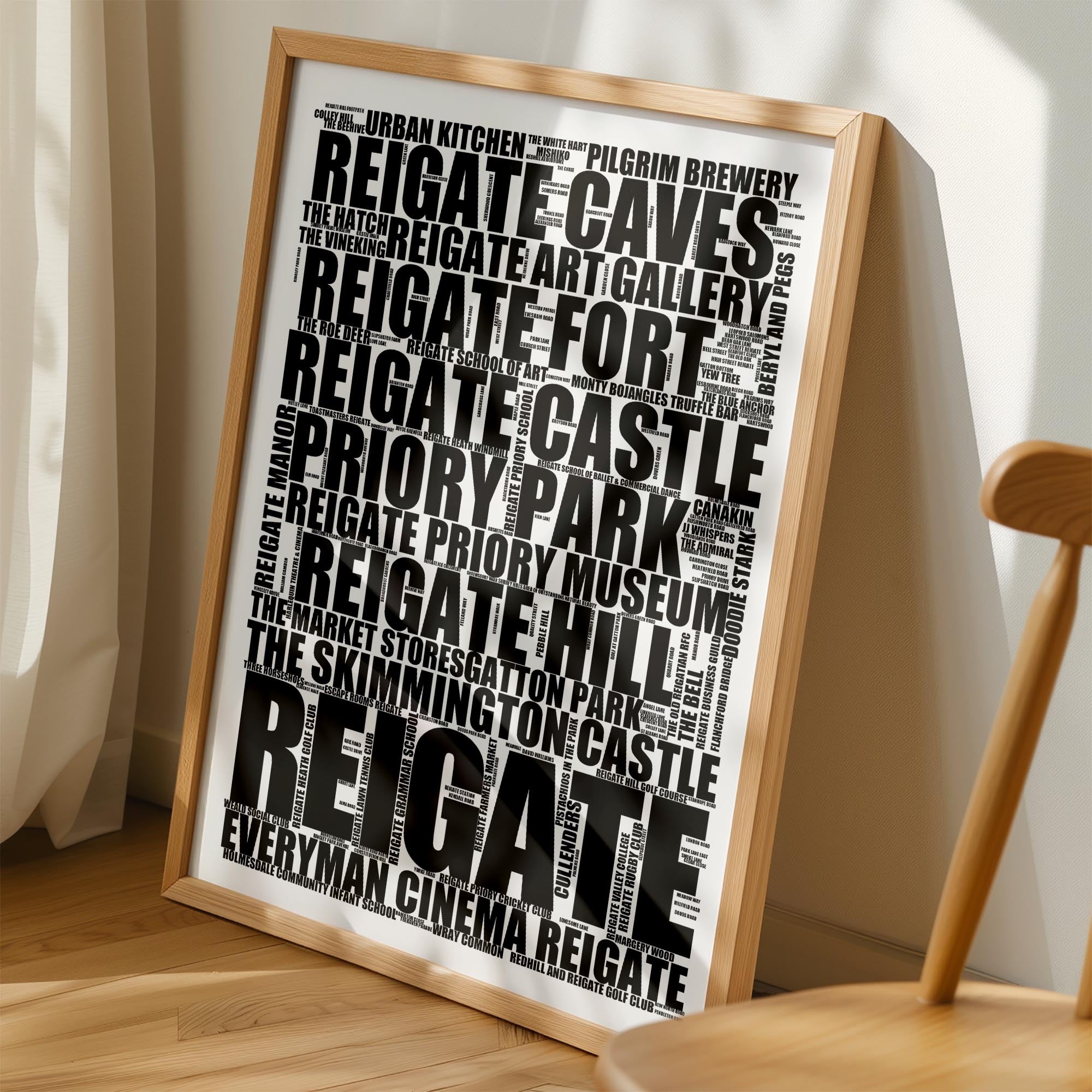 Reigate - Premium Typographic Word Cloud Prints, Posters & Gifts