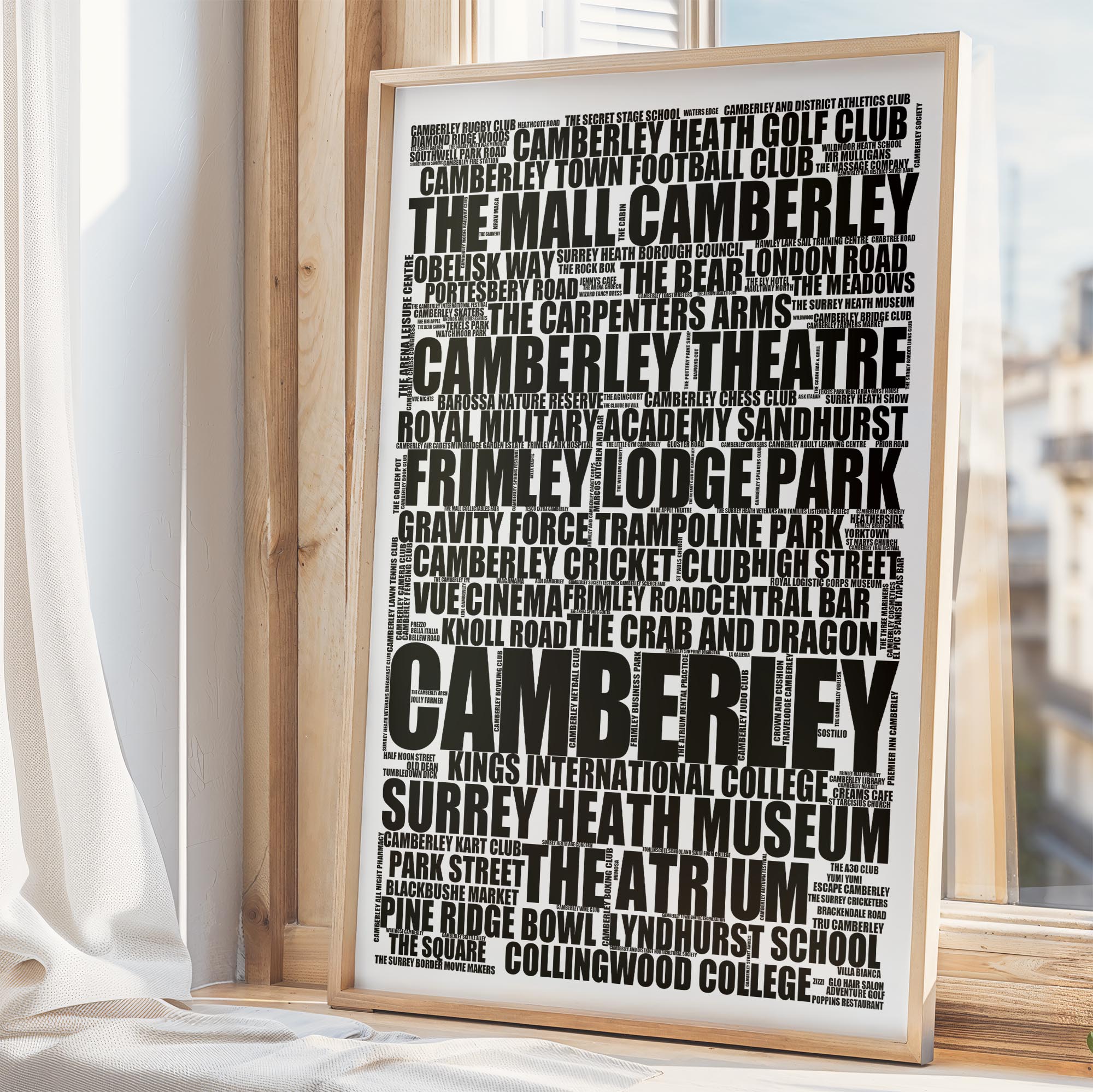 Camberley - Premium Typographic Word Cloud Prints, Posters & Gifts