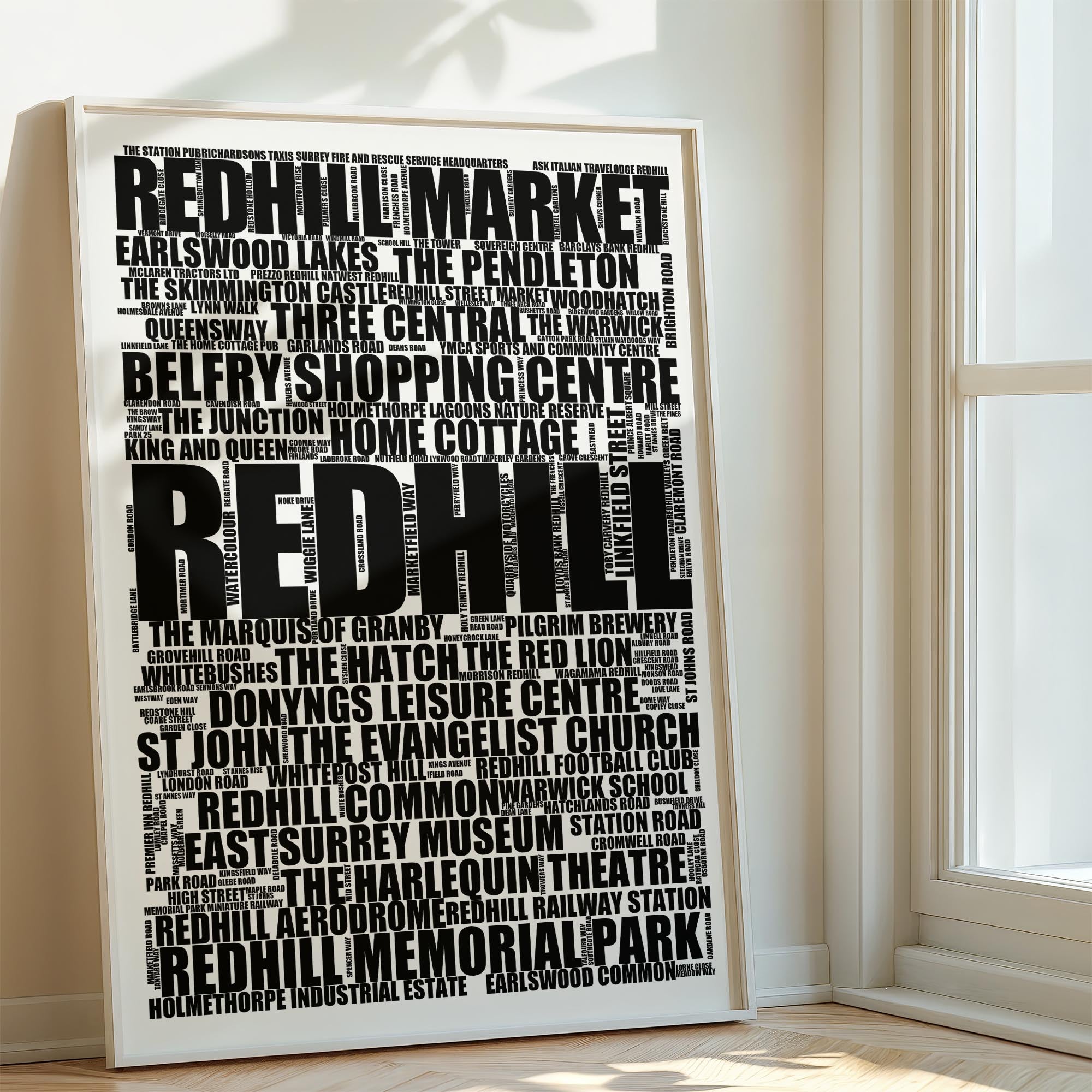 Redhill - Premium Typographic Word Cloud Prints, Posters & Gifts