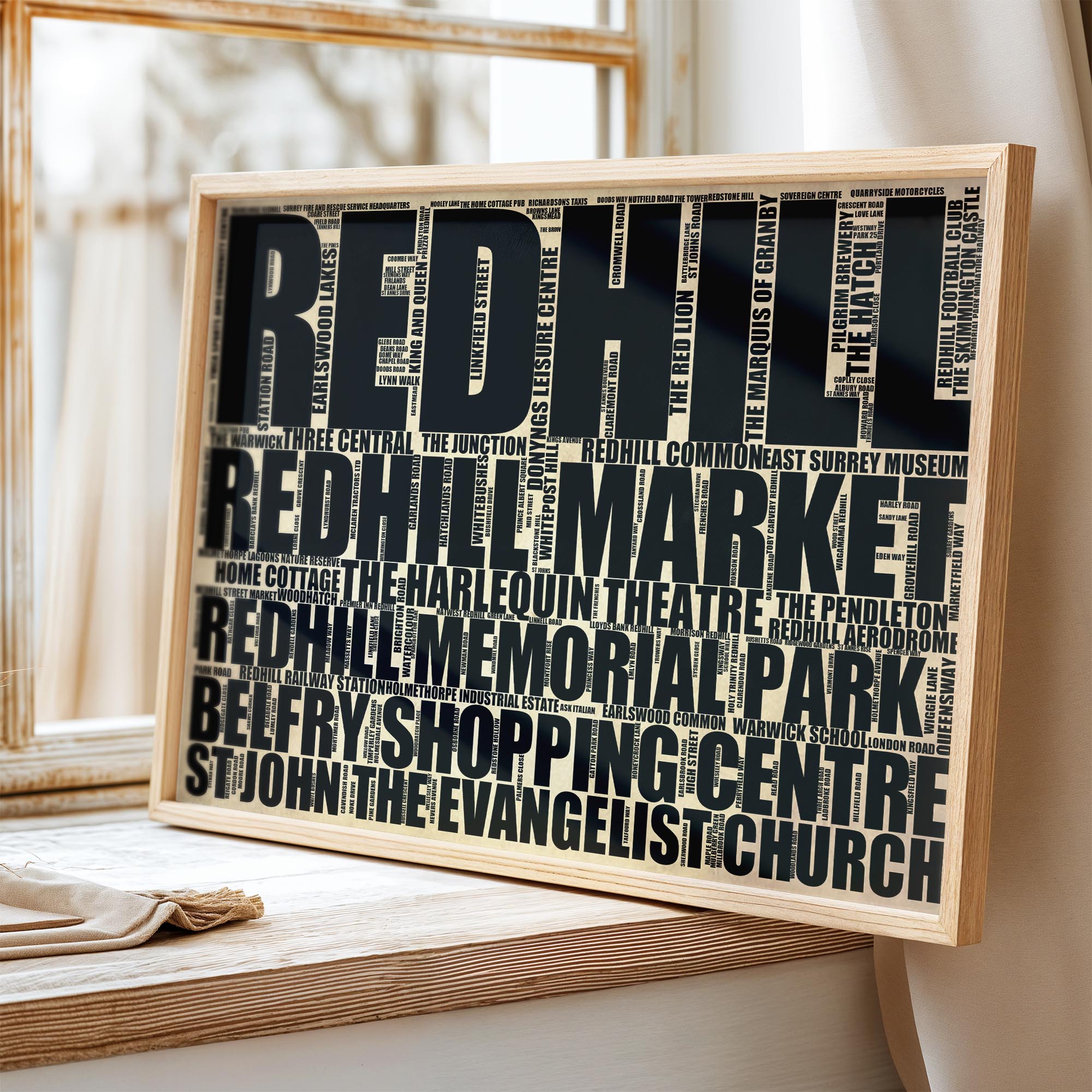 Redhill - Premium Typographic Word Cloud Prints, Posters & Gifts