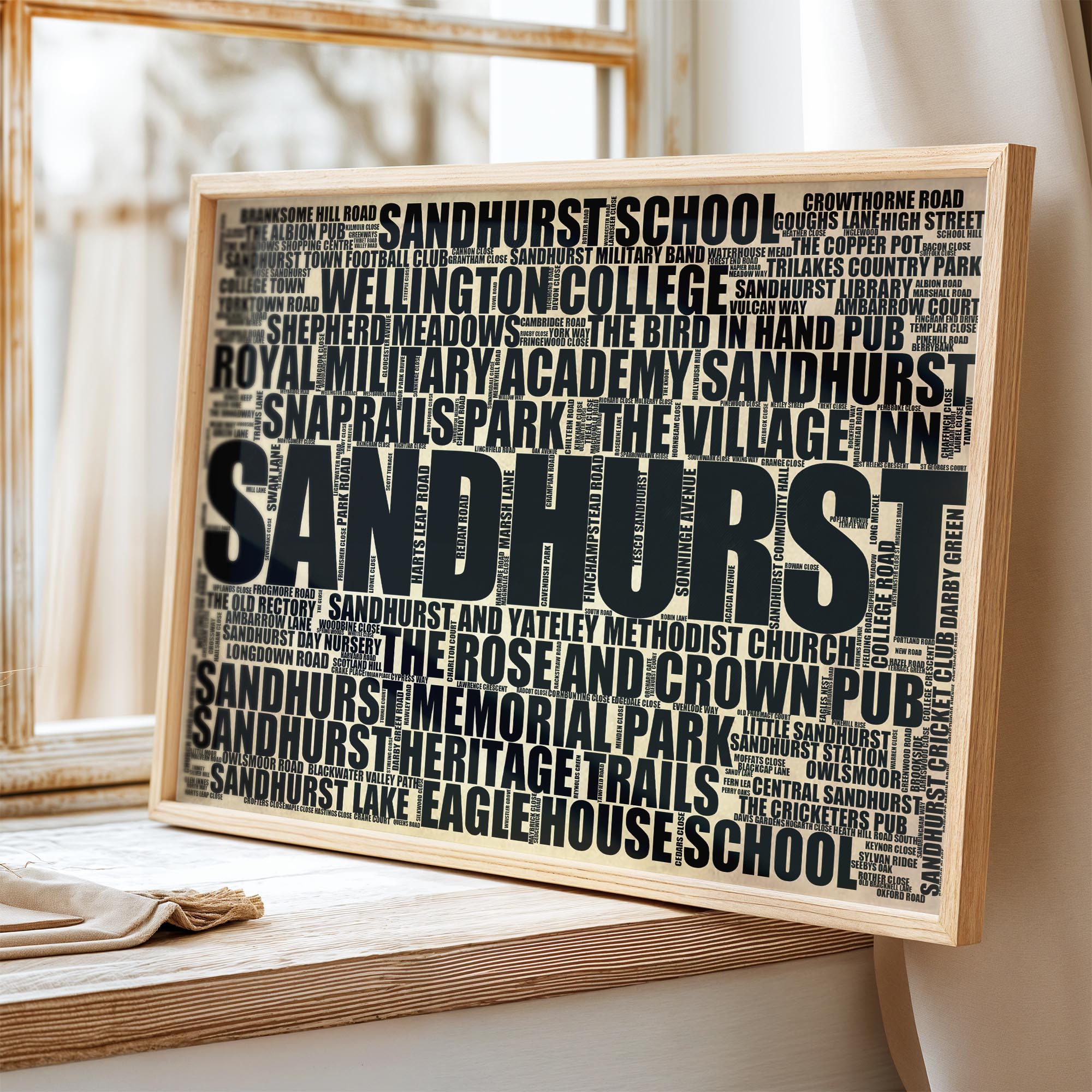 Sandhurst - Premium Typographic Word Cloud Prints, Posters & Gifts