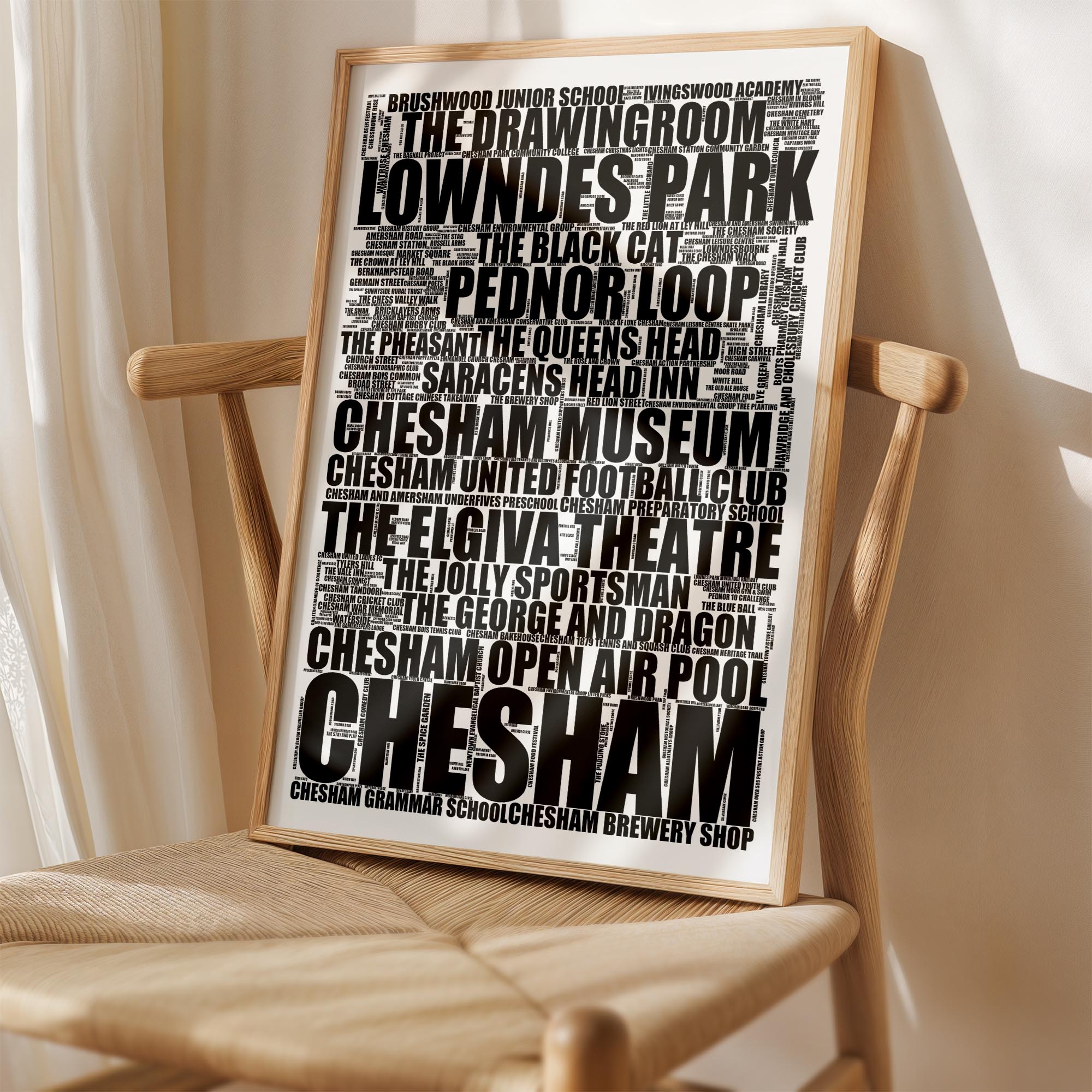 Chesham - Premium Typographic Word Cloud Prints, Posters & Gifts