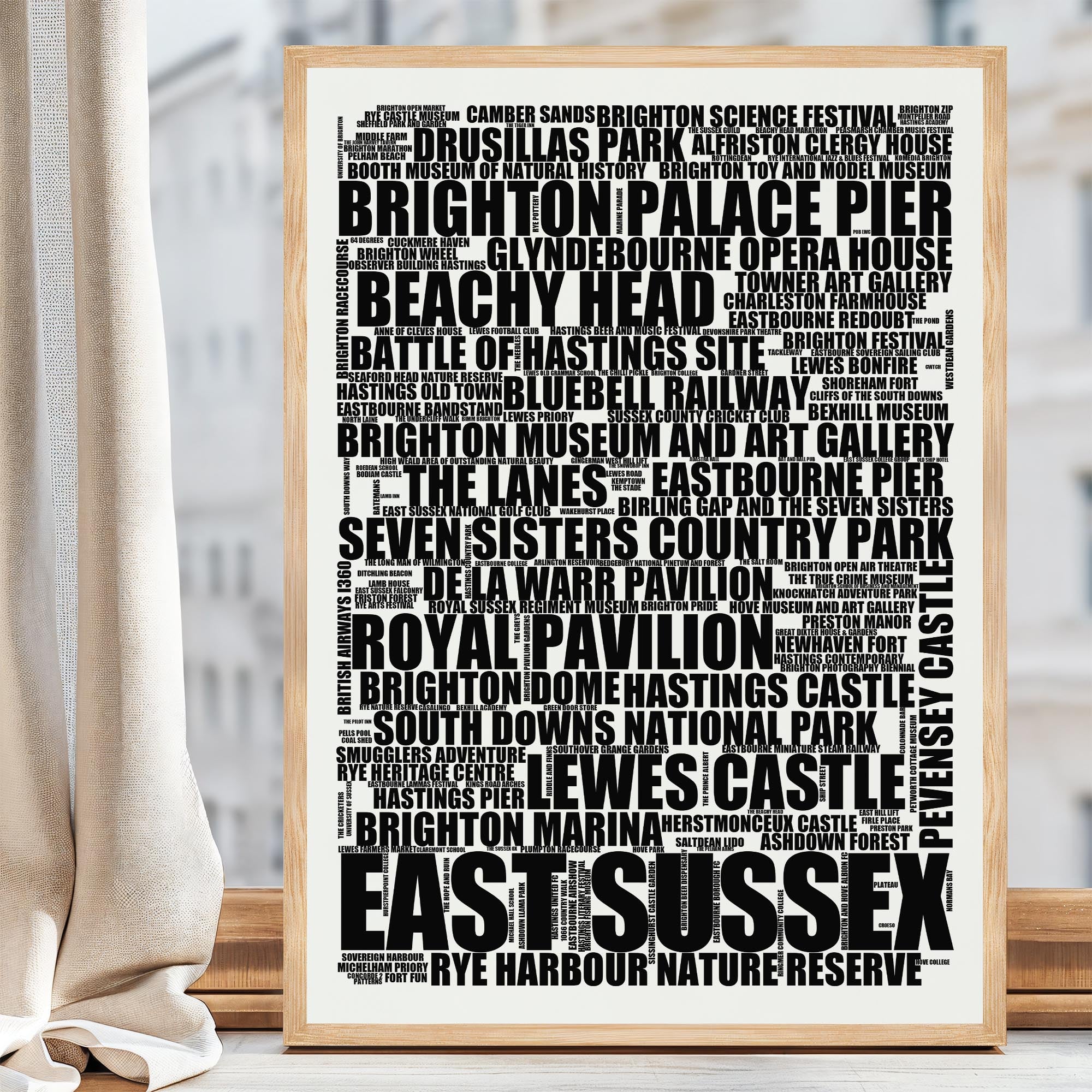 East Sussex - Premium Typographic Word Cloud Prints, Posters & Gifts