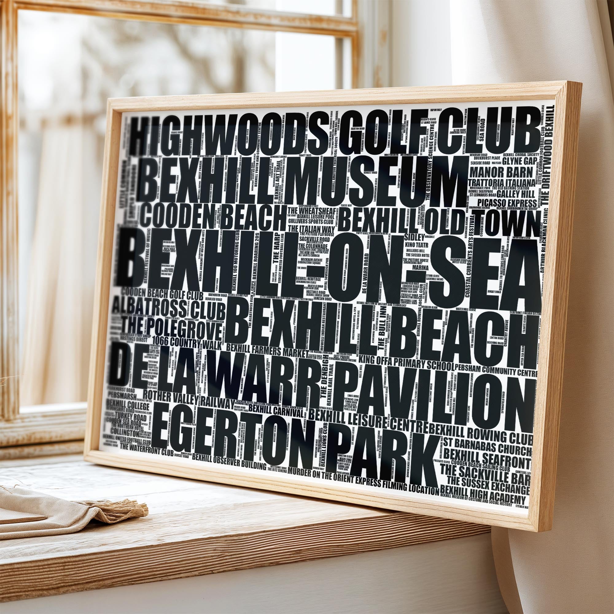 Bexhill-on-Sea - Premium Typographic Word Cloud Prints, Posters & Gifts