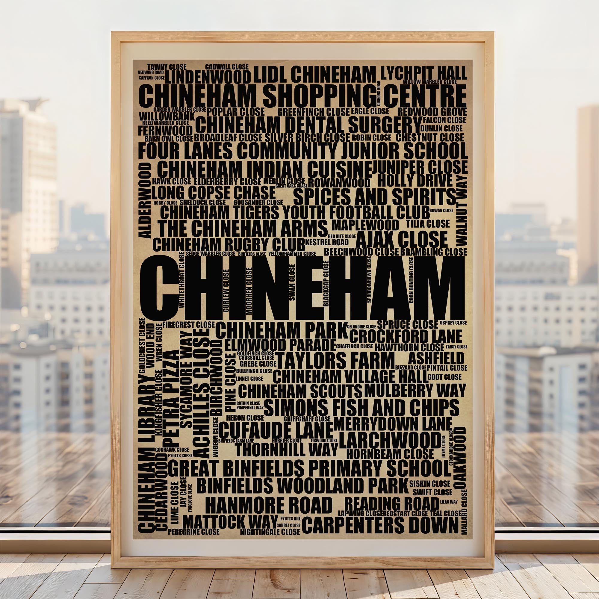 Chineham - Premium Typographic Word Cloud Prints, Posters & Gifts