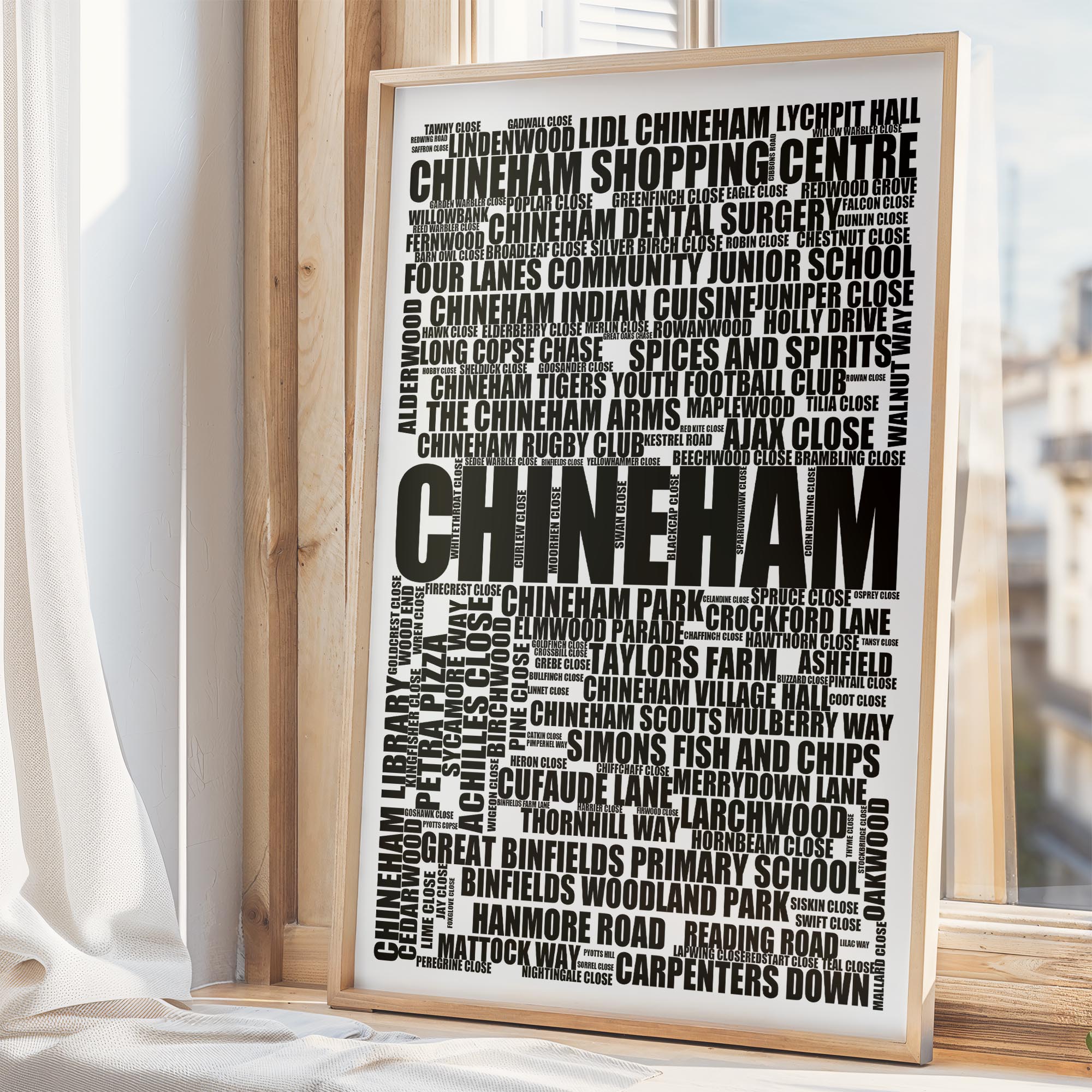 Chineham - Premium Typographic Word Cloud Prints, Posters & Gifts