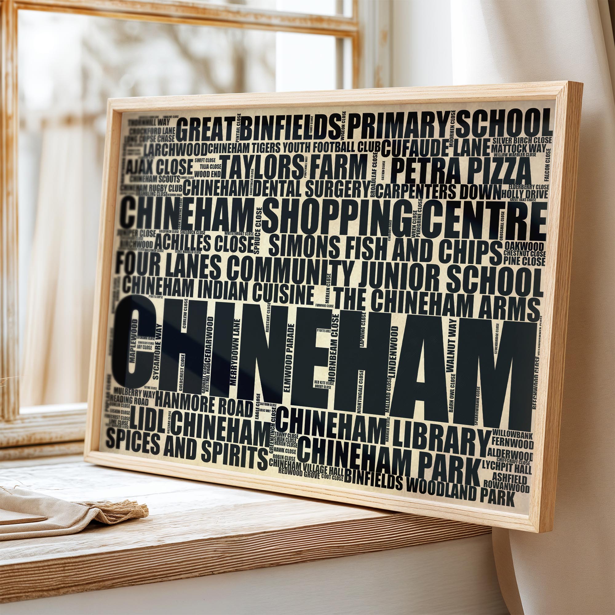 Chineham - Premium Typographic Word Cloud Prints, Posters & Gifts