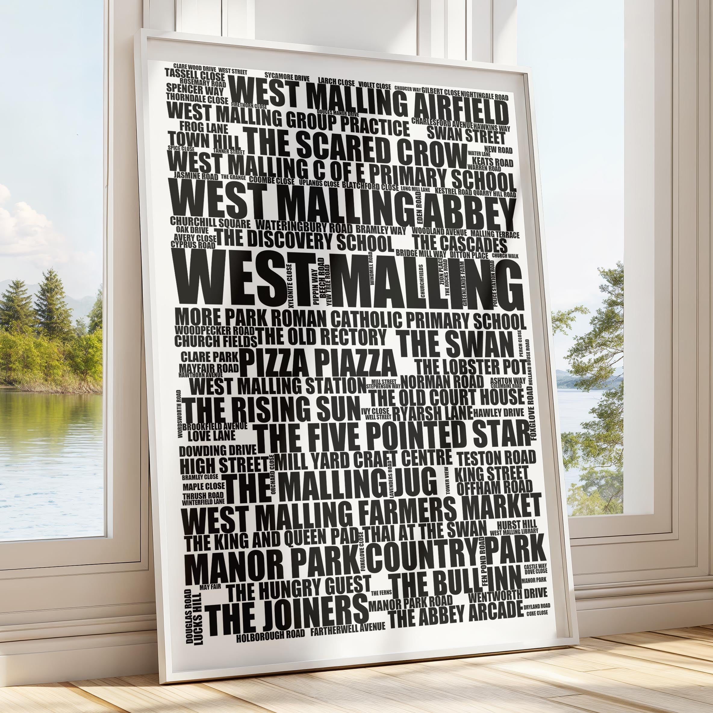 West Malling - Premium Typographic Word Cloud Prints, Posters & Gifts