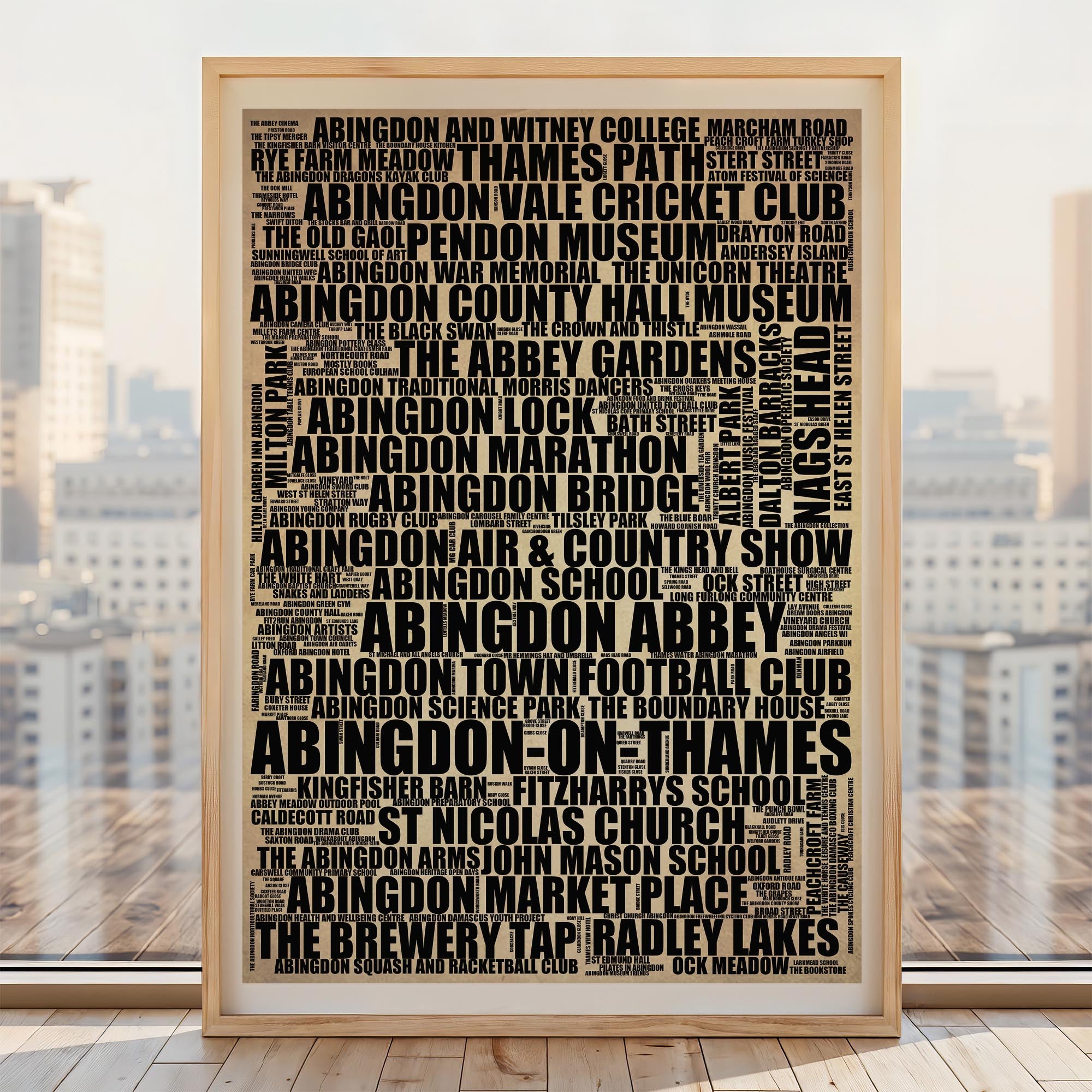 Abingdon-on-Thames - Premium Typographic Word Cloud Prints, Posters & Gifts