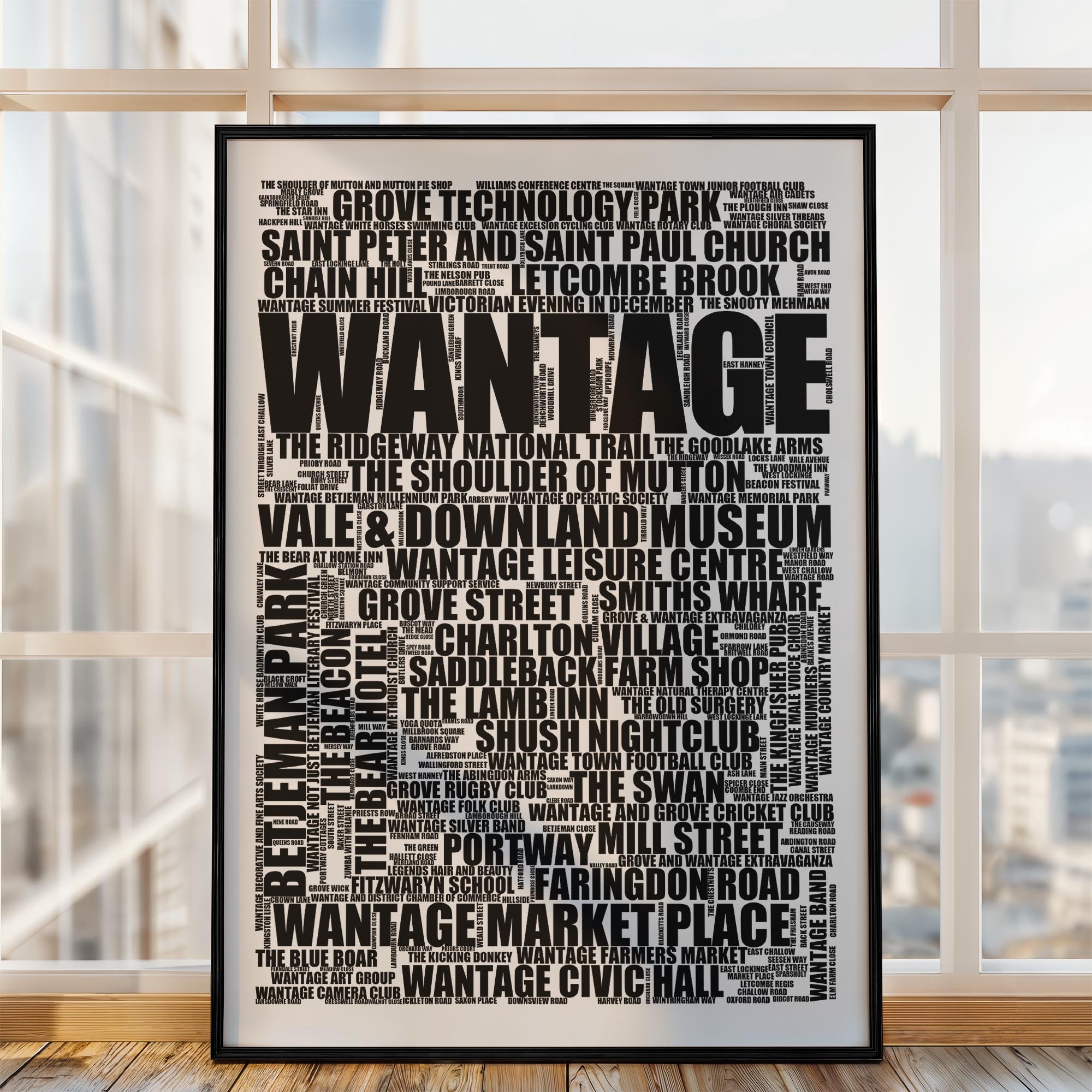 Wantage - Premium Typographic Word Cloud Prints, Posters & Gifts