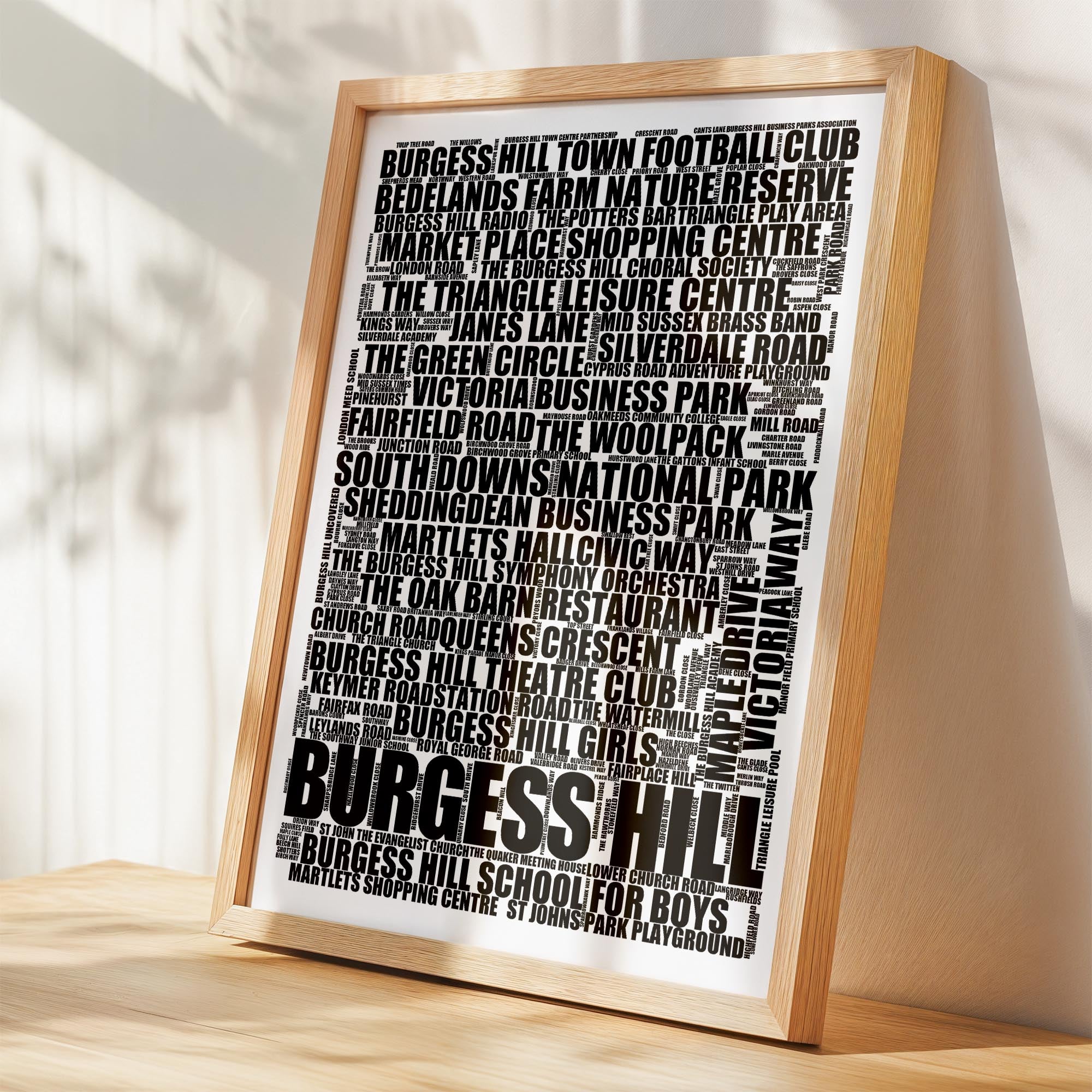 Burgess Hill - Premium Typographic Word Cloud Prints, Posters & Gifts