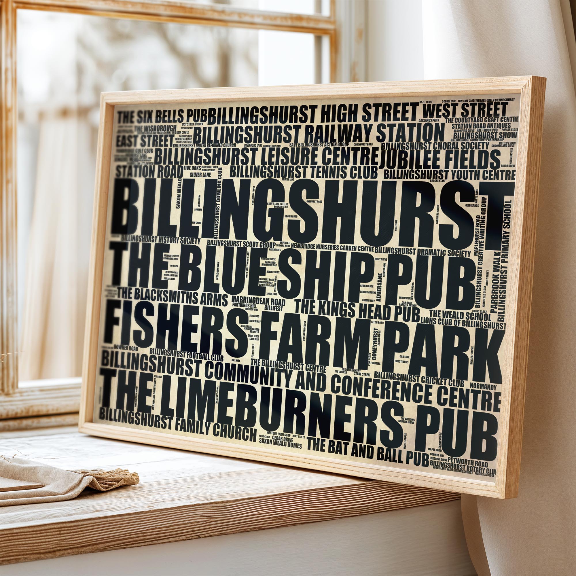 Billingshurst - Premium Typographic Word Cloud Prints, Posters & Gifts