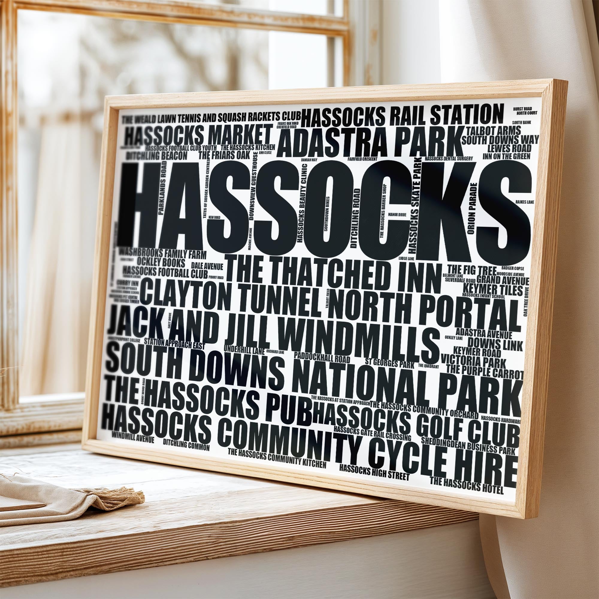 Hassocks - Premium Typographic Word Cloud Prints, Posters & Gifts