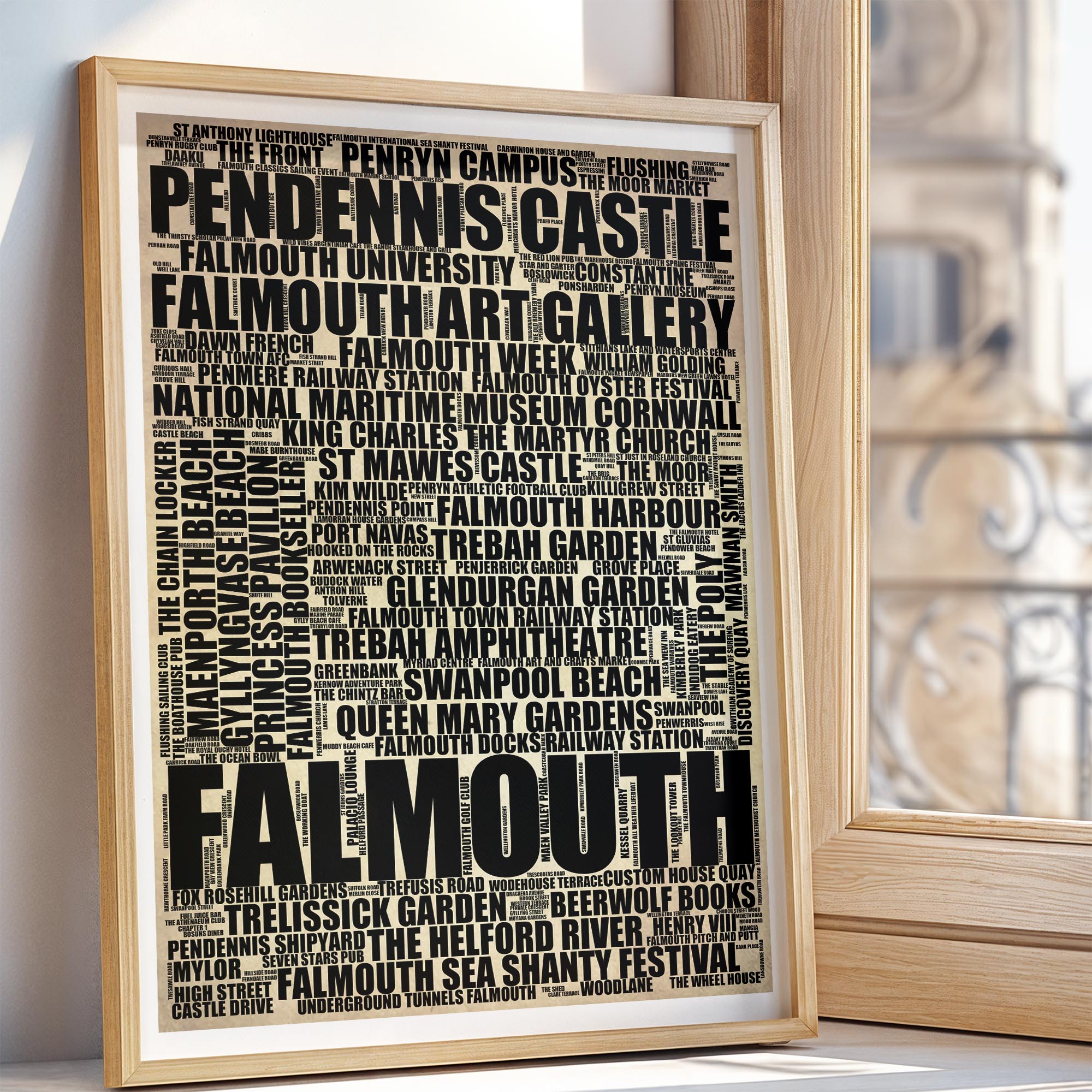 Falmouth - Premium Typographic Word Cloud Prints, Posters & Gifts