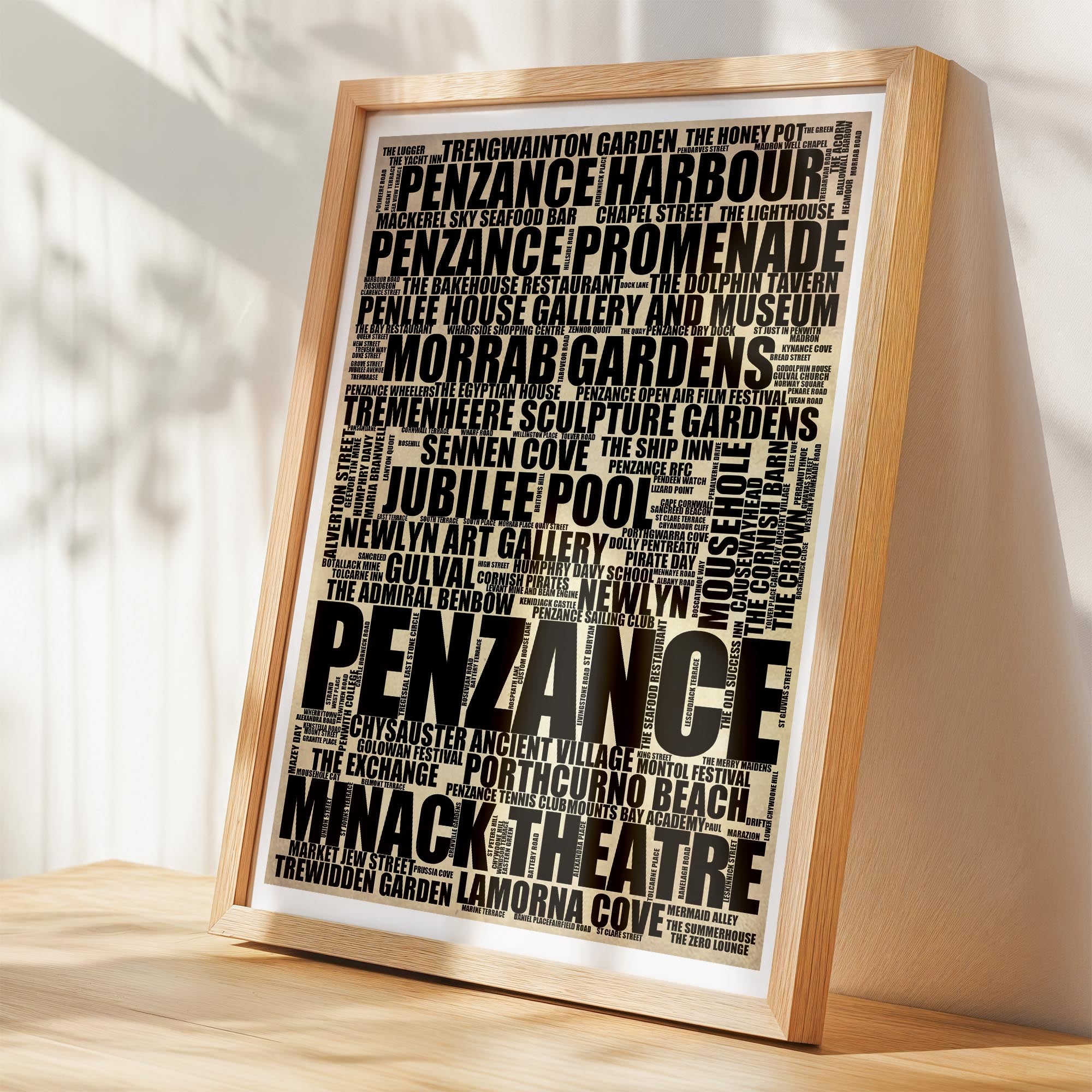 Penzance - Premium Typographic Word Cloud Prints, Posters & Gifts