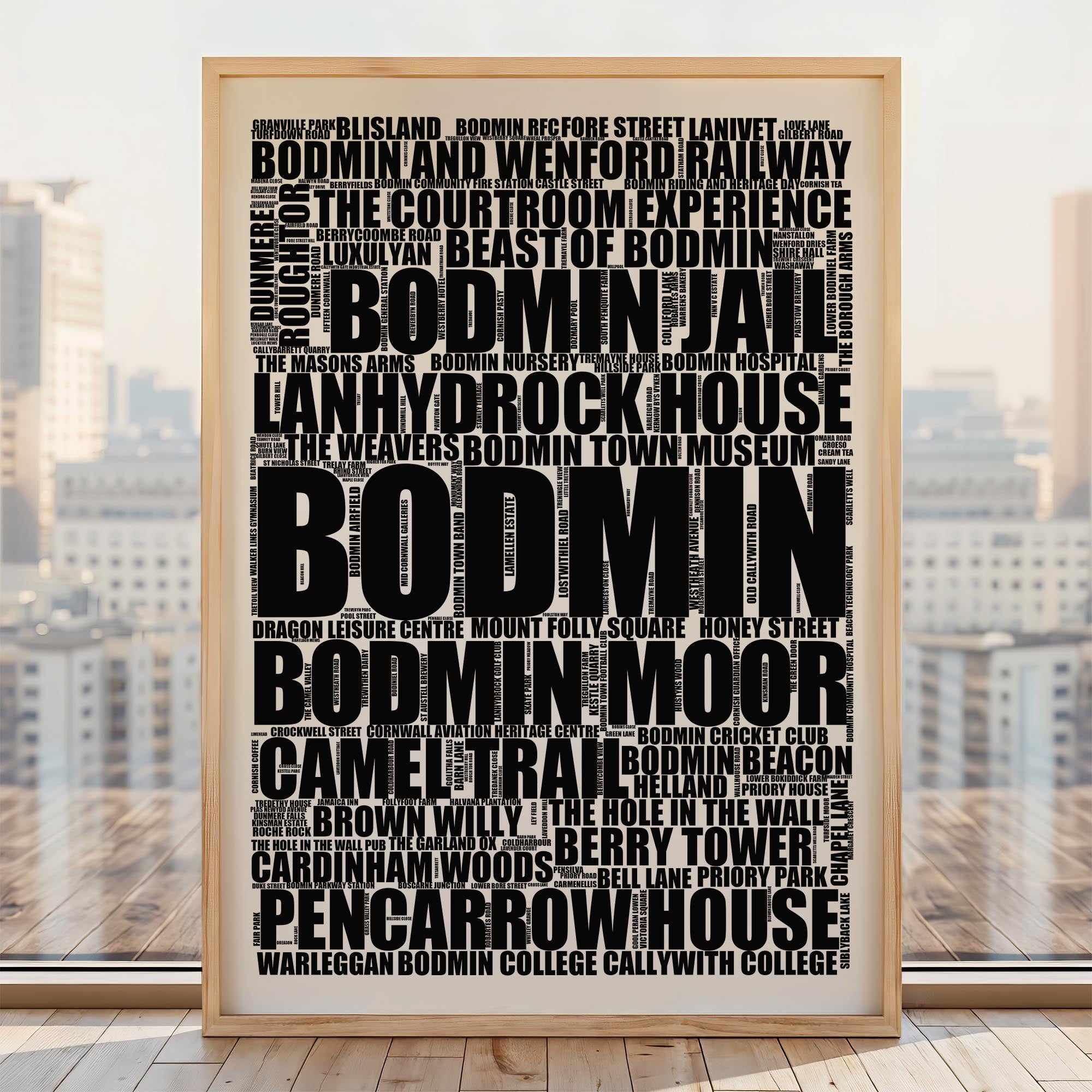 Bodmin - Premium Typographic Word Cloud Prints, Posters & Gifts