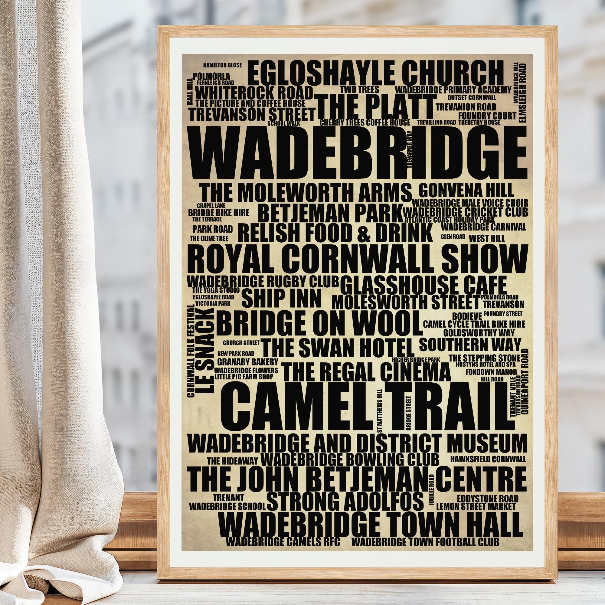 Wadebridge - Premium Typographic Word Cloud Prints, Posters & Gifts