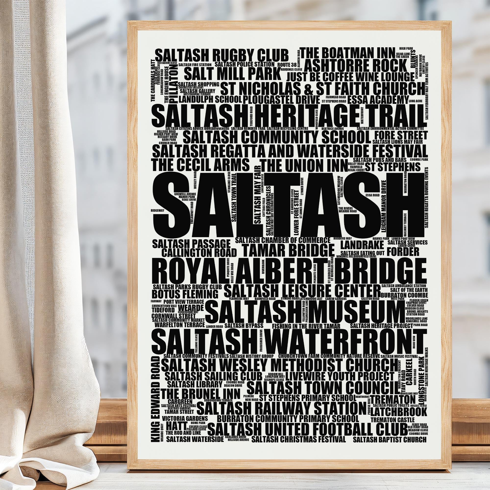 Saltash - Premium Typographic Word Cloud Prints, Posters & Gifts