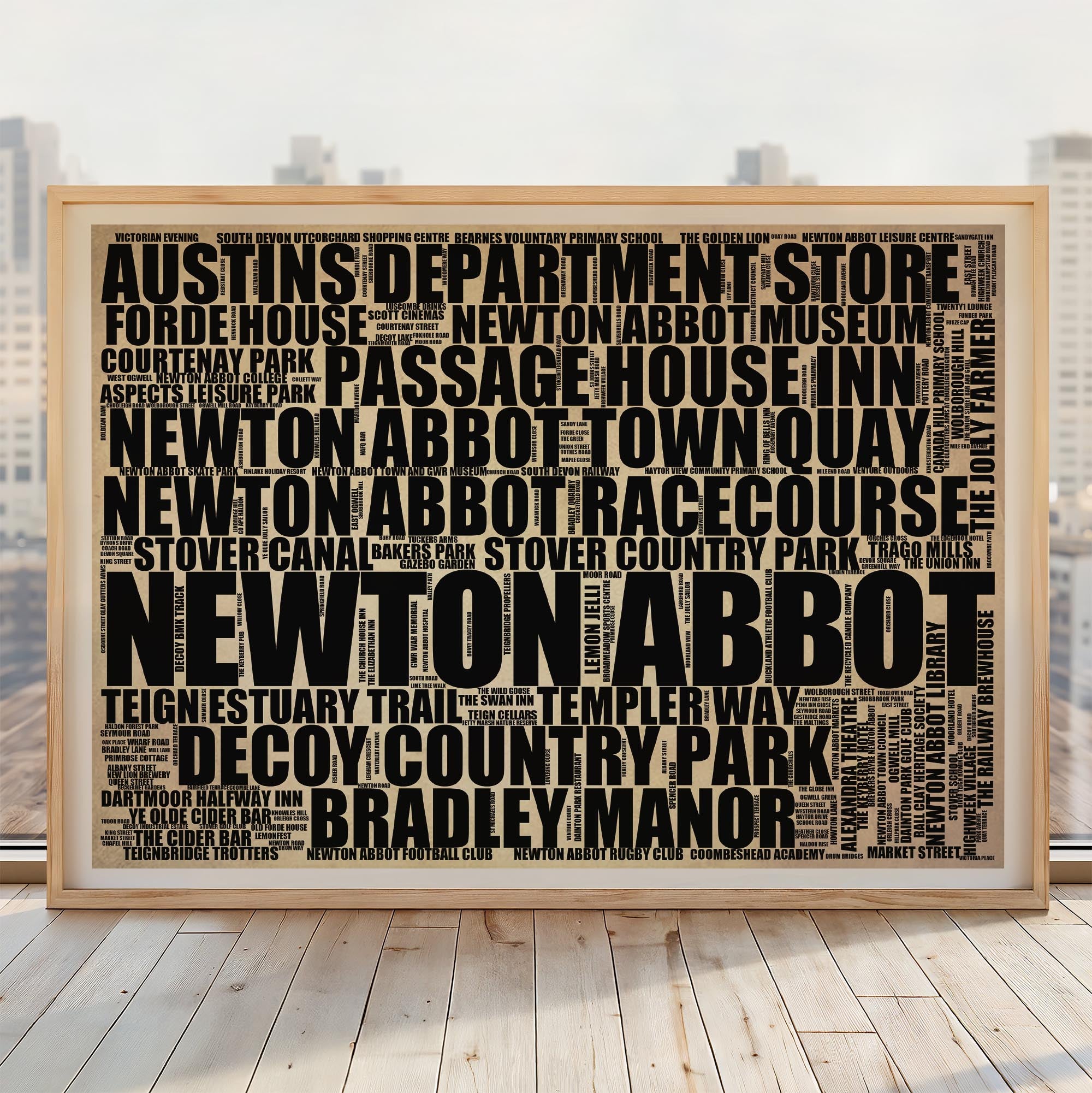 Newton Abbot - Premium Typographic Word Cloud Prints, Posters & Gifts