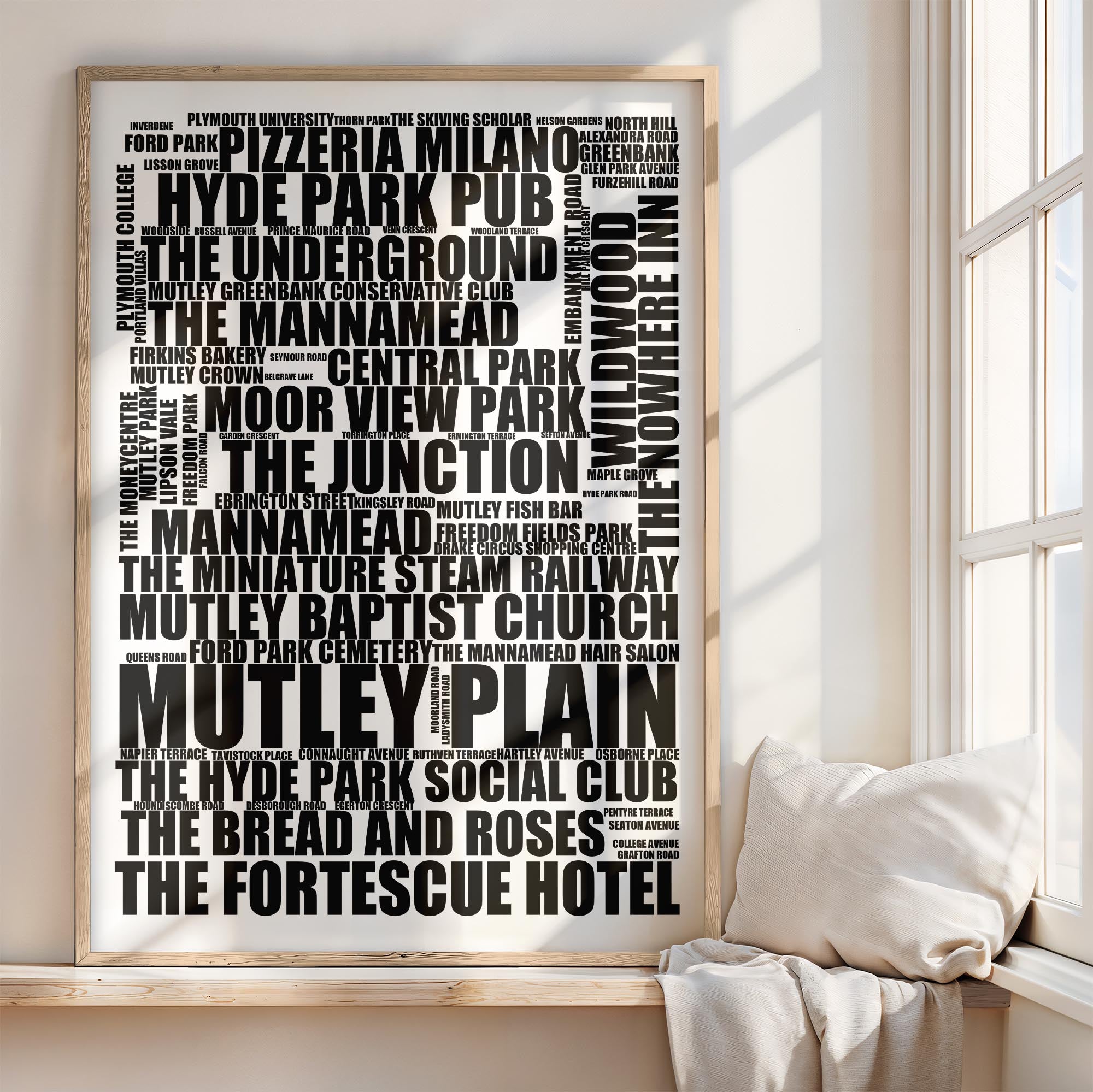 Mutley Plain - Premium Typographic Word Cloud Prints, Posters & Gifts