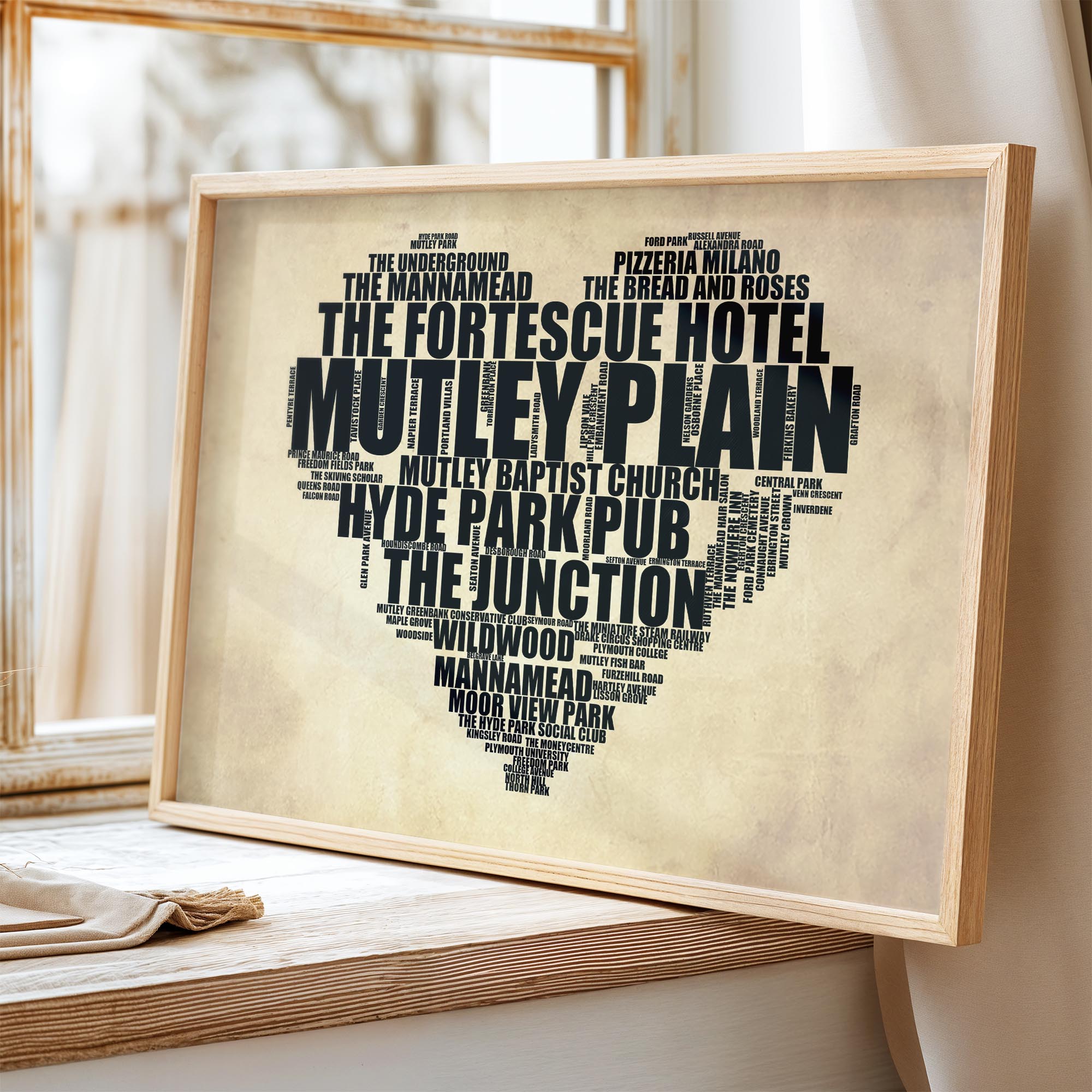 Mutley Plain - Premium Typographic Word Cloud Prints, Posters & Gifts