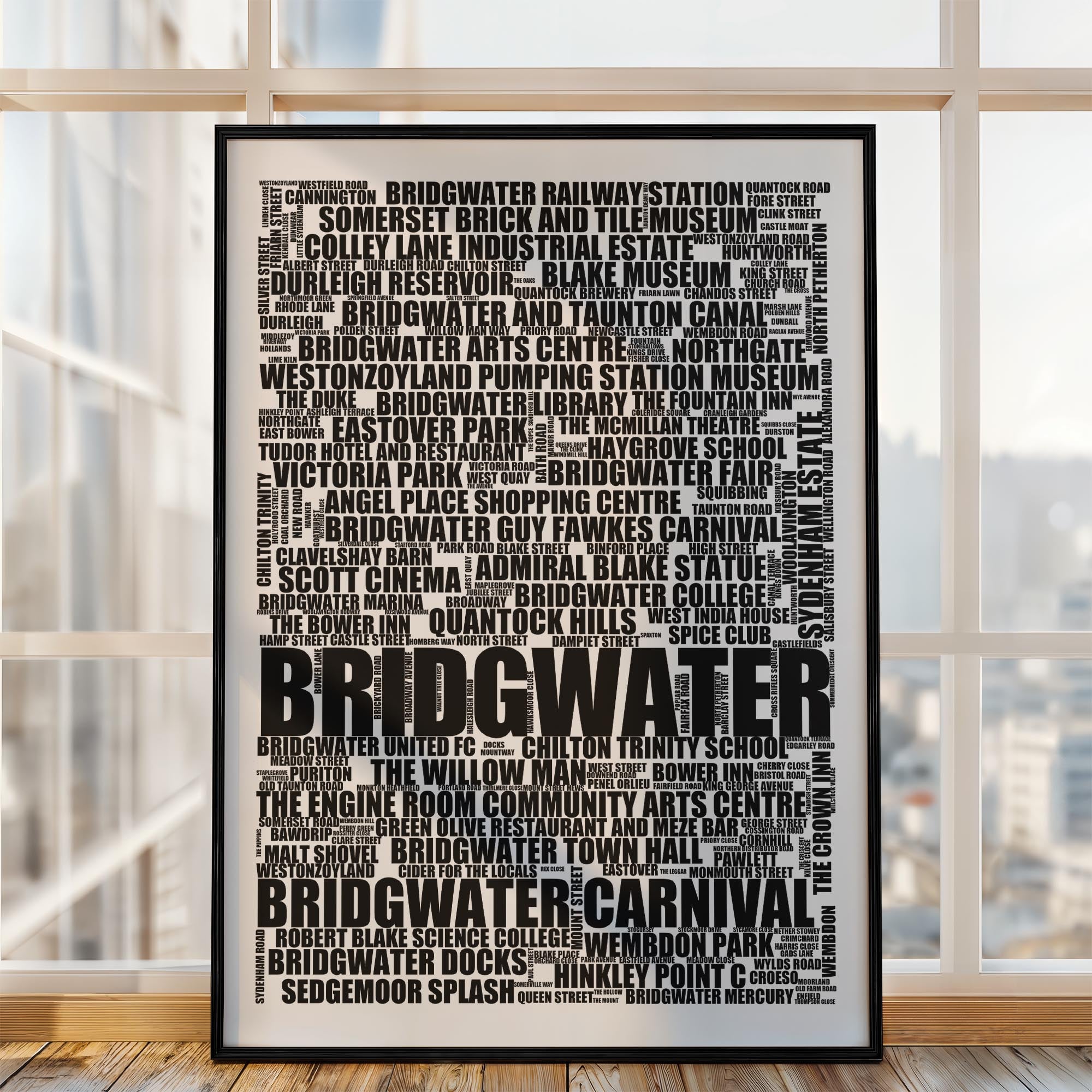 Bridgwater - Premium Typographic Word Cloud Prints, Posters & Gifts